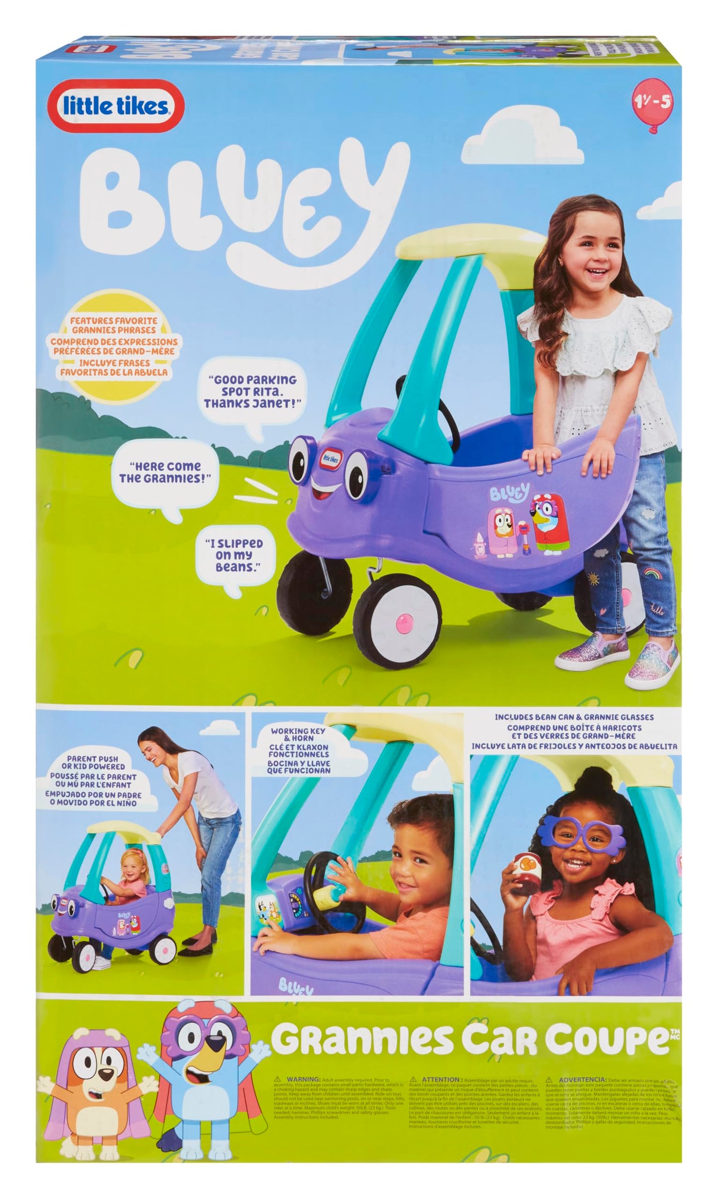 Little Tikes Bluey Grannies Car Coupe with 2 Accessories, Bluey Foot-to-Floor Ride-On, for Boys and Girls Ages 1.5-5 Years