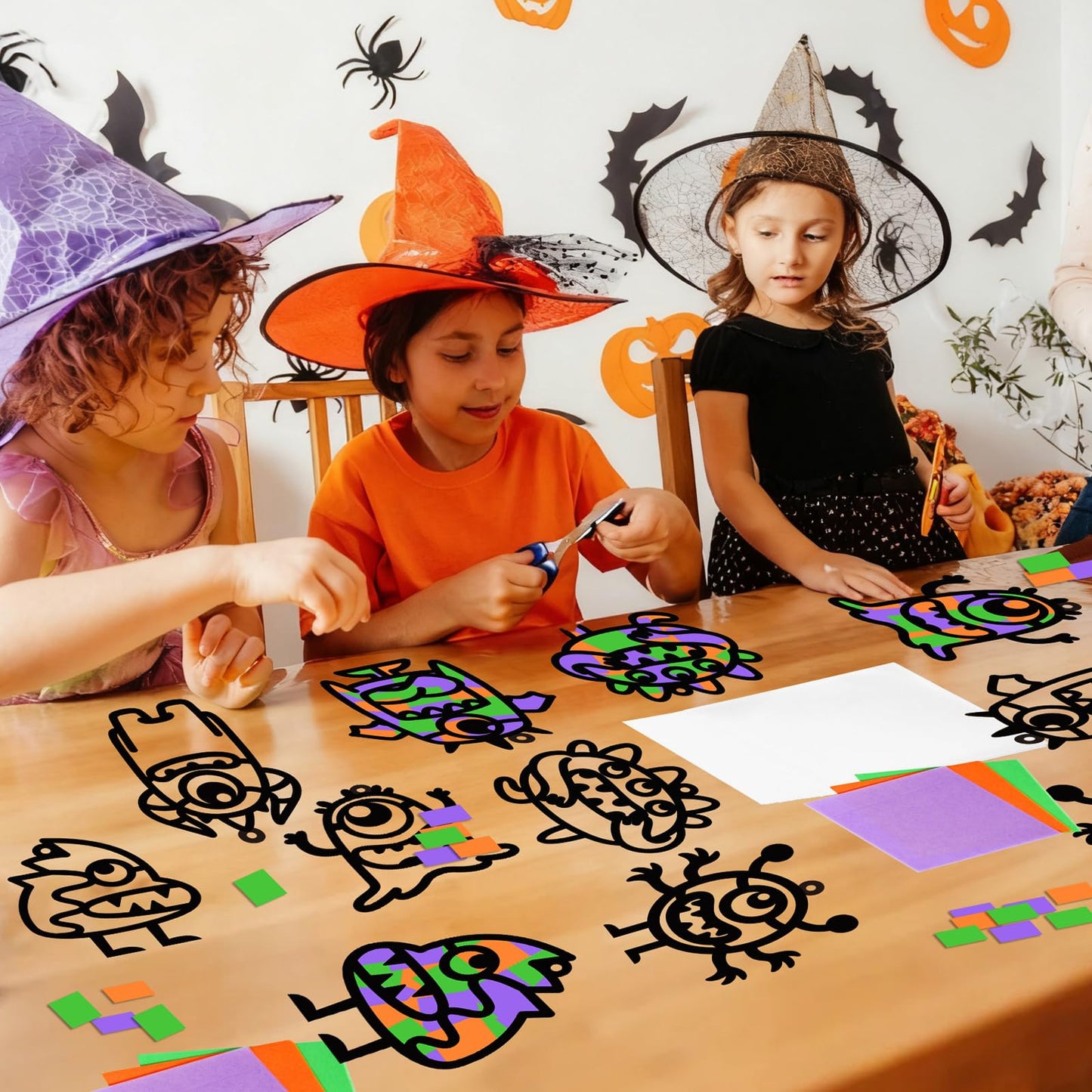 Qyeahkj 36 Set Halloween Monster Suncatchers Crafts for Kids DIY Monster Window Tissue Paper Craft Kit Hanging Decor for School Classroom Activity Art Project Holiday Home Birthday Party Favor Gift