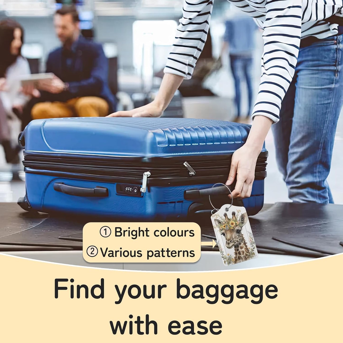 Cute Giraffe Luggage Tags for Suitcase,3 Pack Funny Luggage Tag Leather Privacy Cover ID Label with Stainless Steel Loop for Women Men