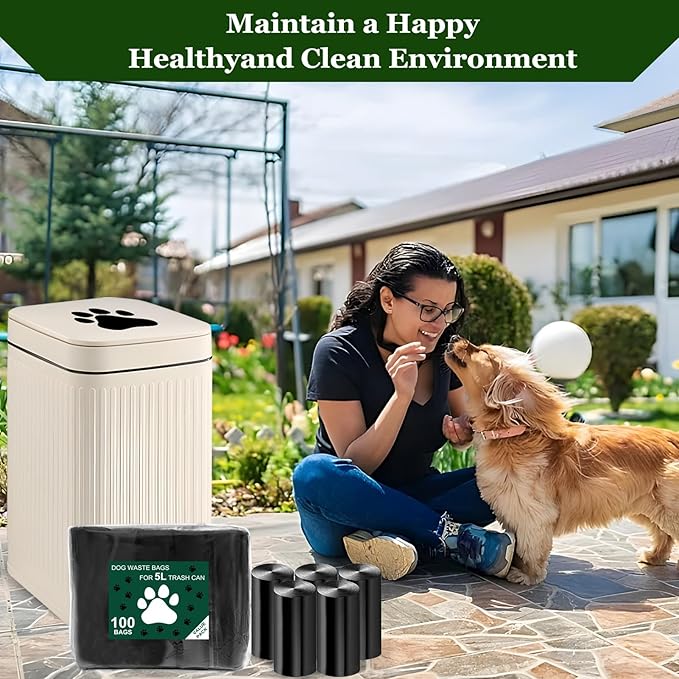 Dog Waste Bags 100 Pcs, Dog Waste Can Liners for 5L Dog Poop Trash Can Outside, 5 Pack Dog Poop Bags Rolls, Dog Poop Bags for Outdoor, Poop Bags for Dogs (100 PCS)