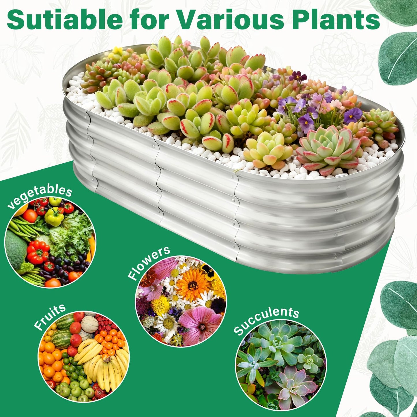 TATAANTY Galvanized Raised Garden Bed for Outdoor: 4X2X1ft Durable Metal Vegetable Plant Container Kit - Oval Planter Box for Gardening Flower Trough (2 Pack)