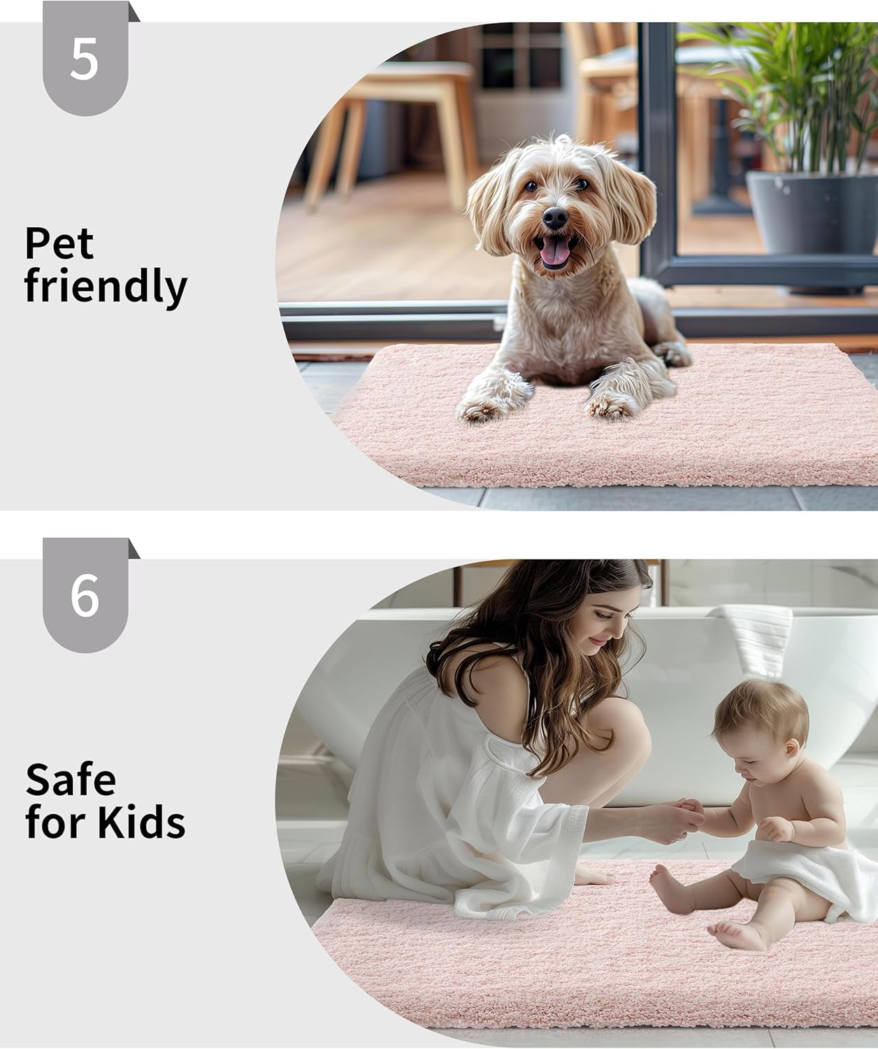 Bathroom Rug 20x32 Non Slip Fluffy Pink Bath Mat for Bathroom Floor Washable Plush Luxury Bath Rug for Tub Soft Shaggy Absorbent Shower Sink Mat