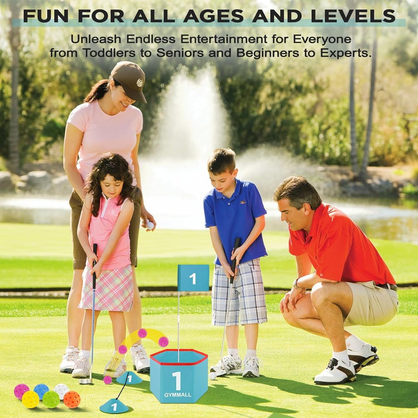Golf Bucket Yard Game, Backyard Golf Set for Kids, Adults and Family, Outdoor and Indoor Portable 6 Holes Golf Course with Balls, Flags and Carry Bag for Lawn, Park, Beach and Hotel - Blue