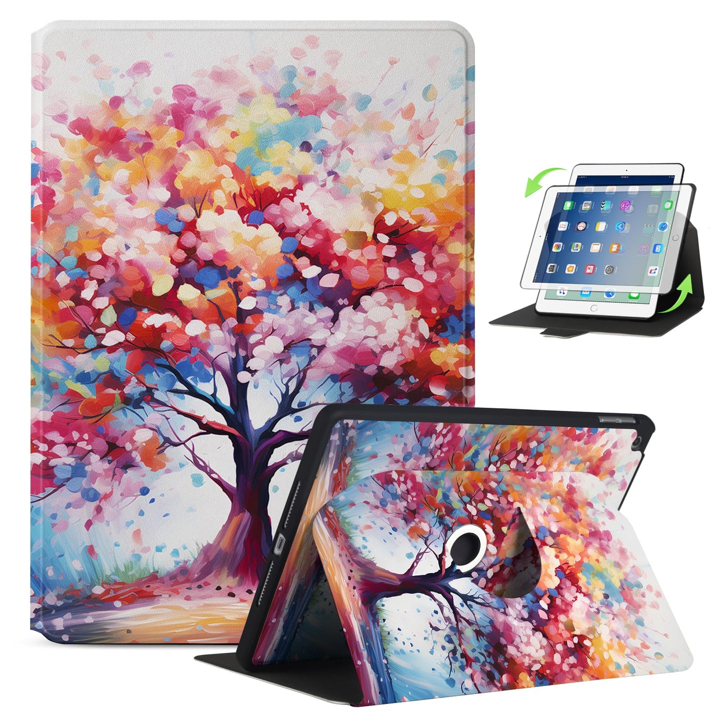 Anpredo 360 Rotating Case for 6th/5th Generation 9.7-inch Air 2/Air 1 with Auto Wake/Sleep Magnetic Clasp Multi-Angle Viewing Cases for Apple iPad 6/5 Gen 2018/2017 Air 2nd/Air 1st Colorful Tree-New