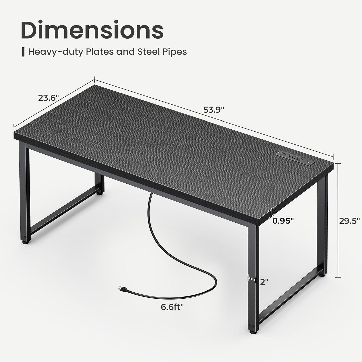 Huuger 55 x 24 inch Desk with Power Outlets & USB-C, Deeper & Thicker Desktop, Robust Metal Tubes, Computer Desk, Heavy Duty Office Desk, Work Gaming Desk for Home Office, Black
