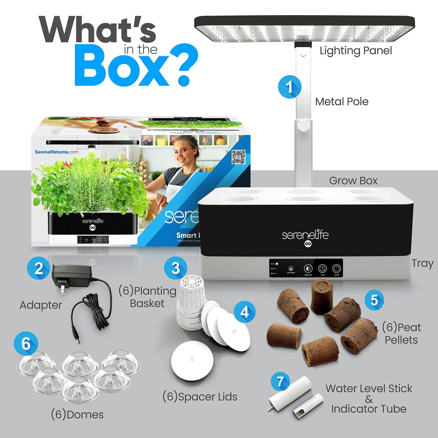 SereneLife Hydroponic Herb Garden - 6 Pod Indoor Kit, Full-Spectrum Grow Light, Adjustable Height, Smart Plant System, Black