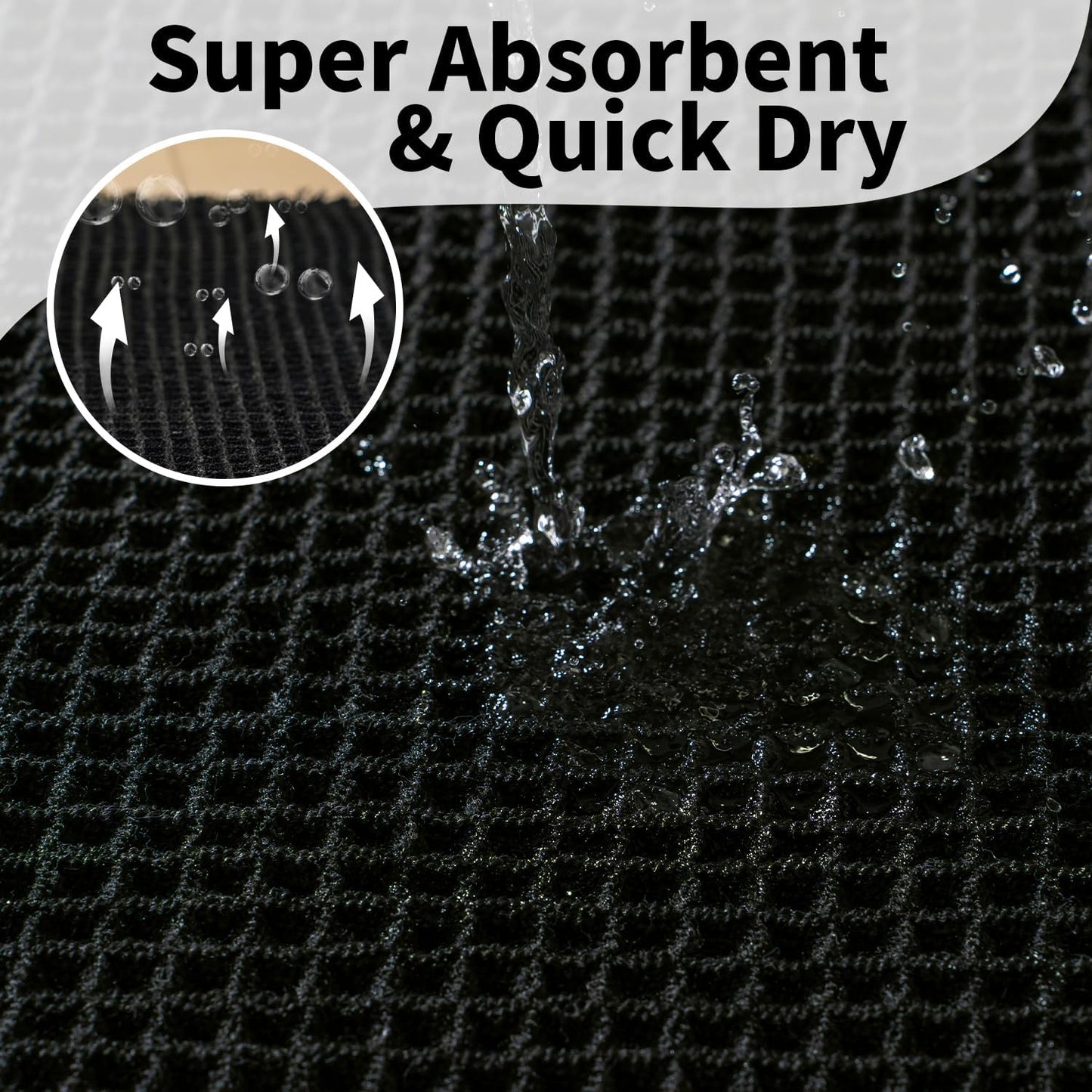 Black Bathroom Rug - Waffle Bath Mat Non Slip Washable, Super Absorbent & Quick Dry, Boho Bath Mat Farmhouse Bathroom Decor, 24'' x 36'', Black