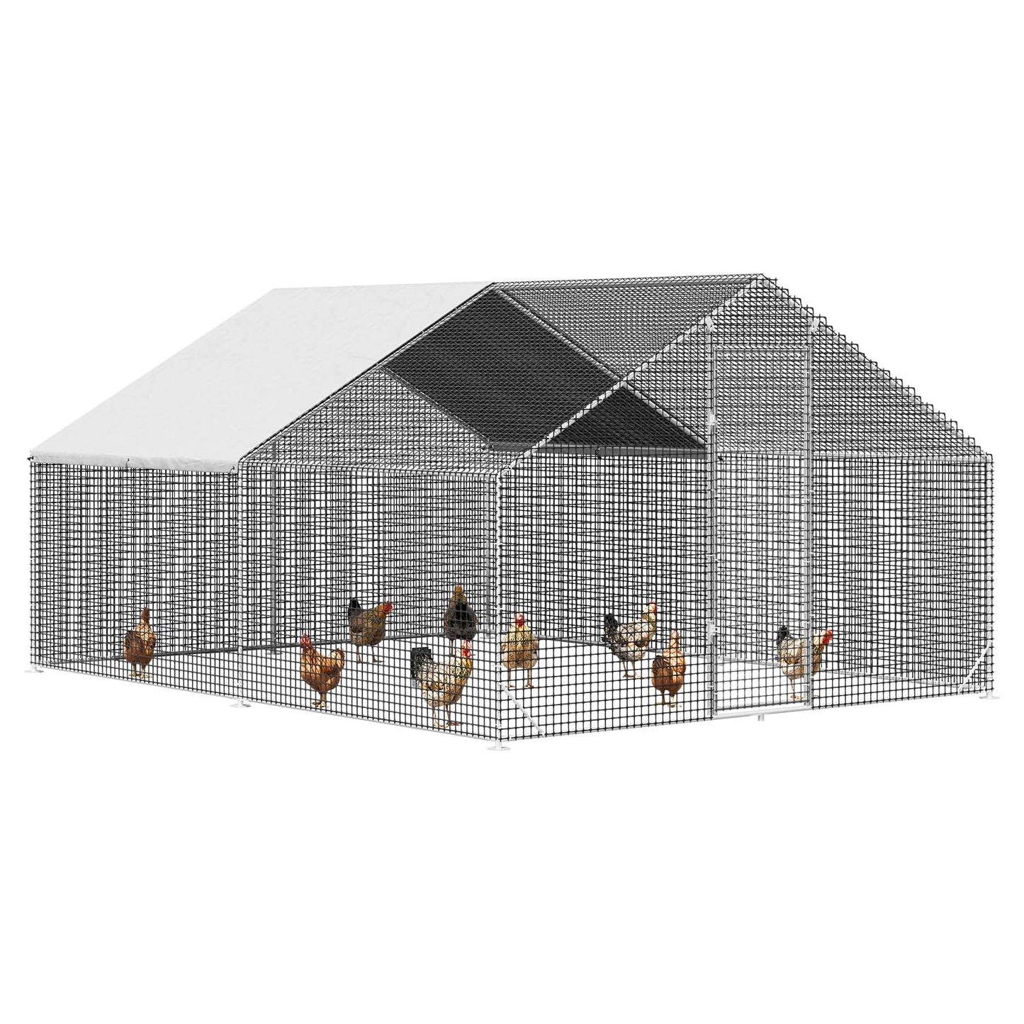 Large Walk-in Chicken Coop with Chicken Run, Galvanized Poultry Enclosure with Waterproof Anti-UV Cover and Security Lock, Ideal for Rabbit, Duck, Backyard and Farm Yard,13.1'x 9.8'x 6.6'