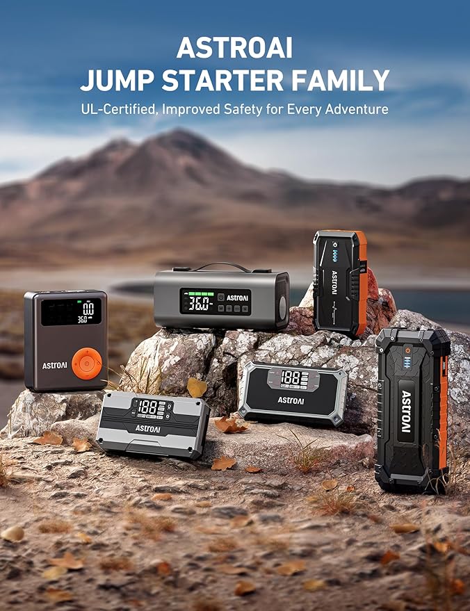 AstroAI S8 Car Battery Jump Starter, Car Jumper Starter Battery Pack for Up to 6.0L Gas & 3.0L Diesel Engines, 12V Portable Jump Box with 3 Modes Flashlight and Jumper Cable (Orange)