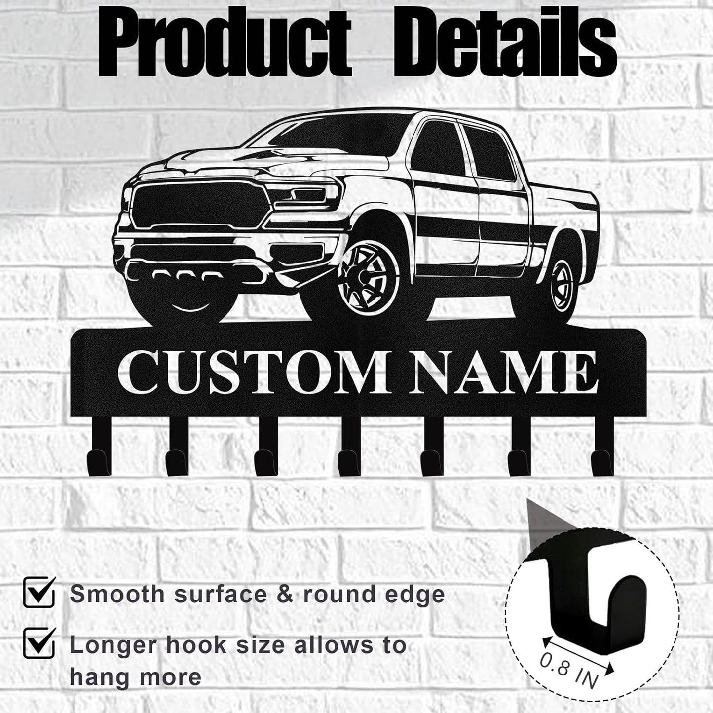 Personalized Key Holder Wall Mount - Custom Car Key Holder for Wall, Metal Coat Rack Hook Organizer, Wall Metal Decor for Living Room Hallway Office, Home Decor, Housewarming Gifts