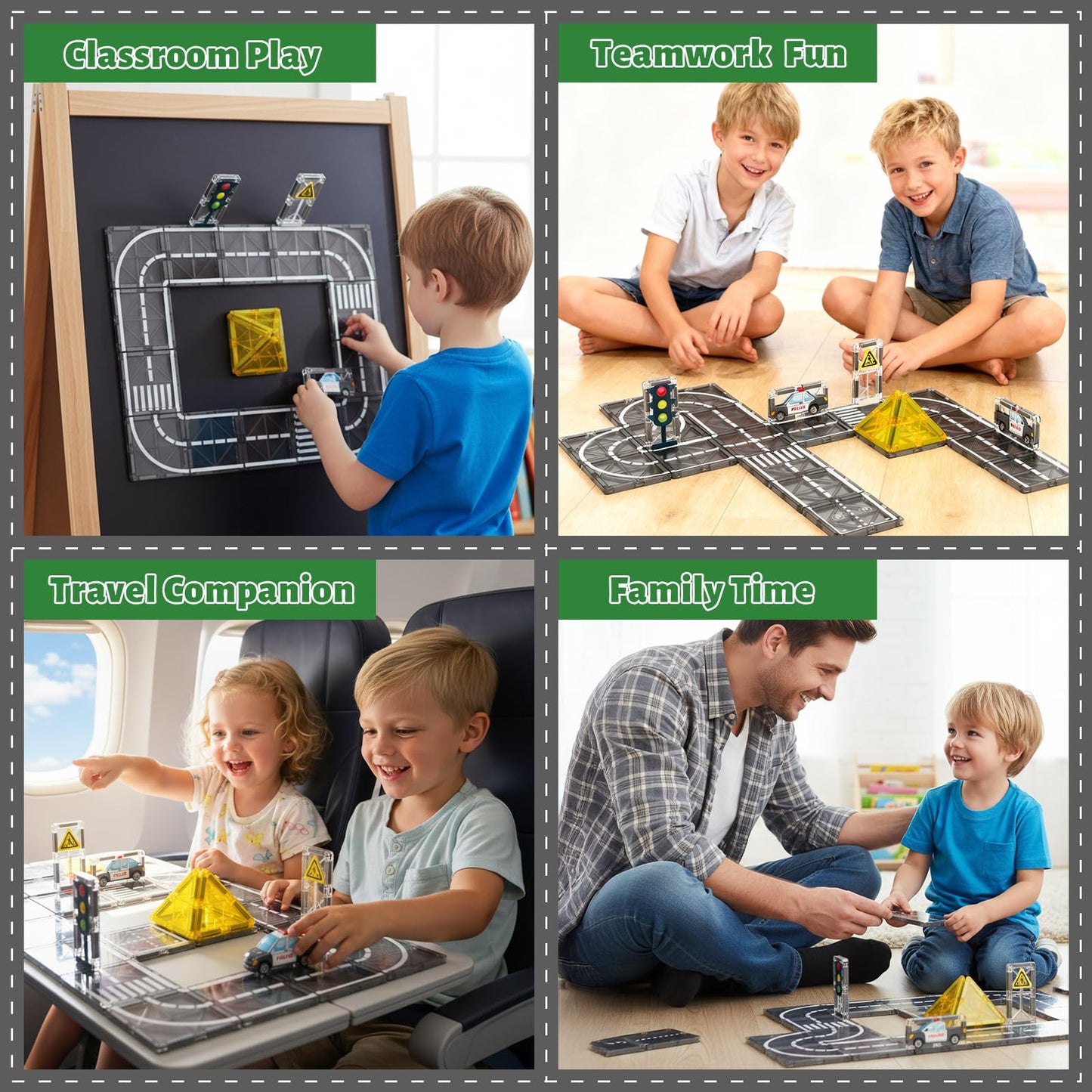 AFUNX Magnetic Tiles Road Expansion Set, STEM Magnetic Building Blocks for Kids Ages 3-5 4-8 5-7, STEM Learning Toys, Safe & Durable Creative Construction Play, Gift for Boys & Girl