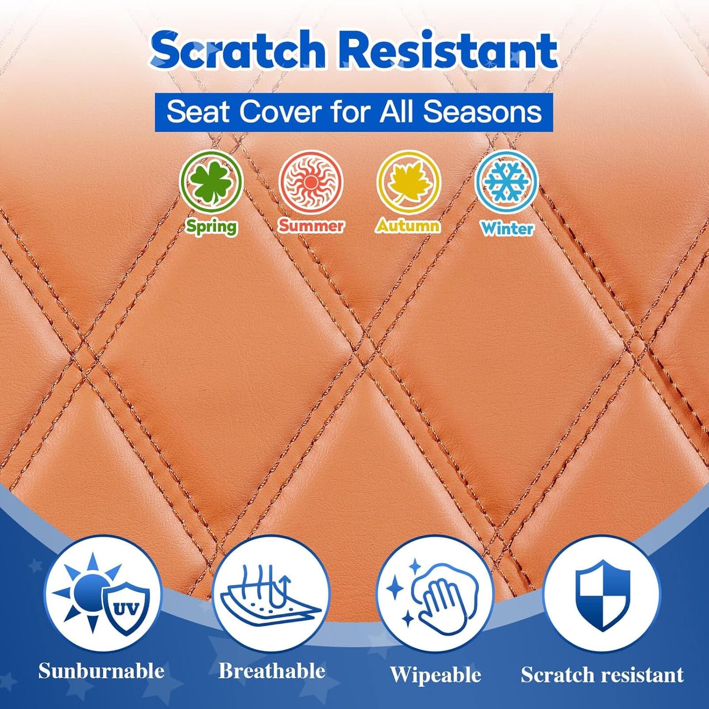 NOKINS 4PCS Golf Cart Diamond Seat Covers Kit, Front and Rear Seat Covers Fits EZGO Freedom TXT-T48 2014+ Standard Seat Cushion, Durable Breathable Vinyl (All Brown)