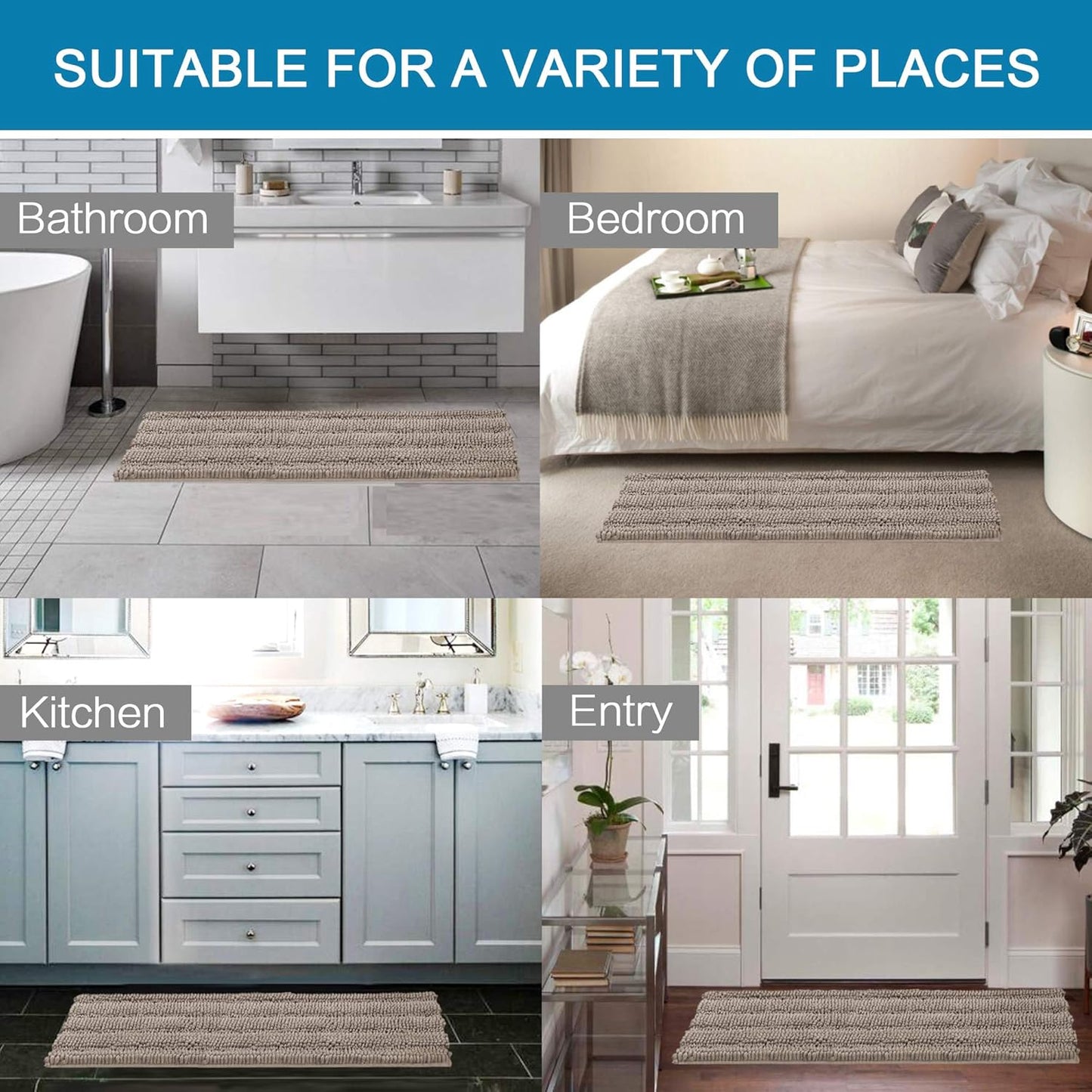 H.VERSAILTEX Bathroom Rugs Bath Mat Runner Rug Non Slip Kitchen Rug Extra Long Bath Rug Runners Oversized 59" x 20" Absorbent Washable Dry Fast Plush Area Rug for Bathroom/Bedroom - Taupe