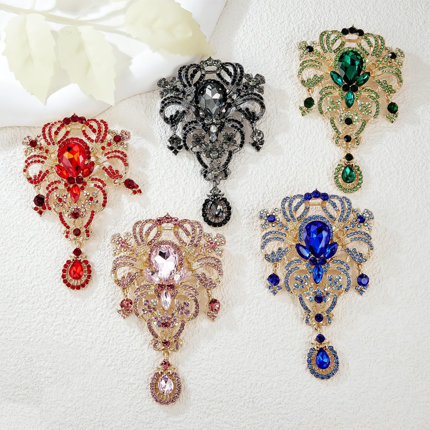 YOQUCOL Retro Green Austrian Crystal Big Brooch Pin for Women Large Flower Shape Brooches Lapel Pins for Sweater,Coat Dress Accessories