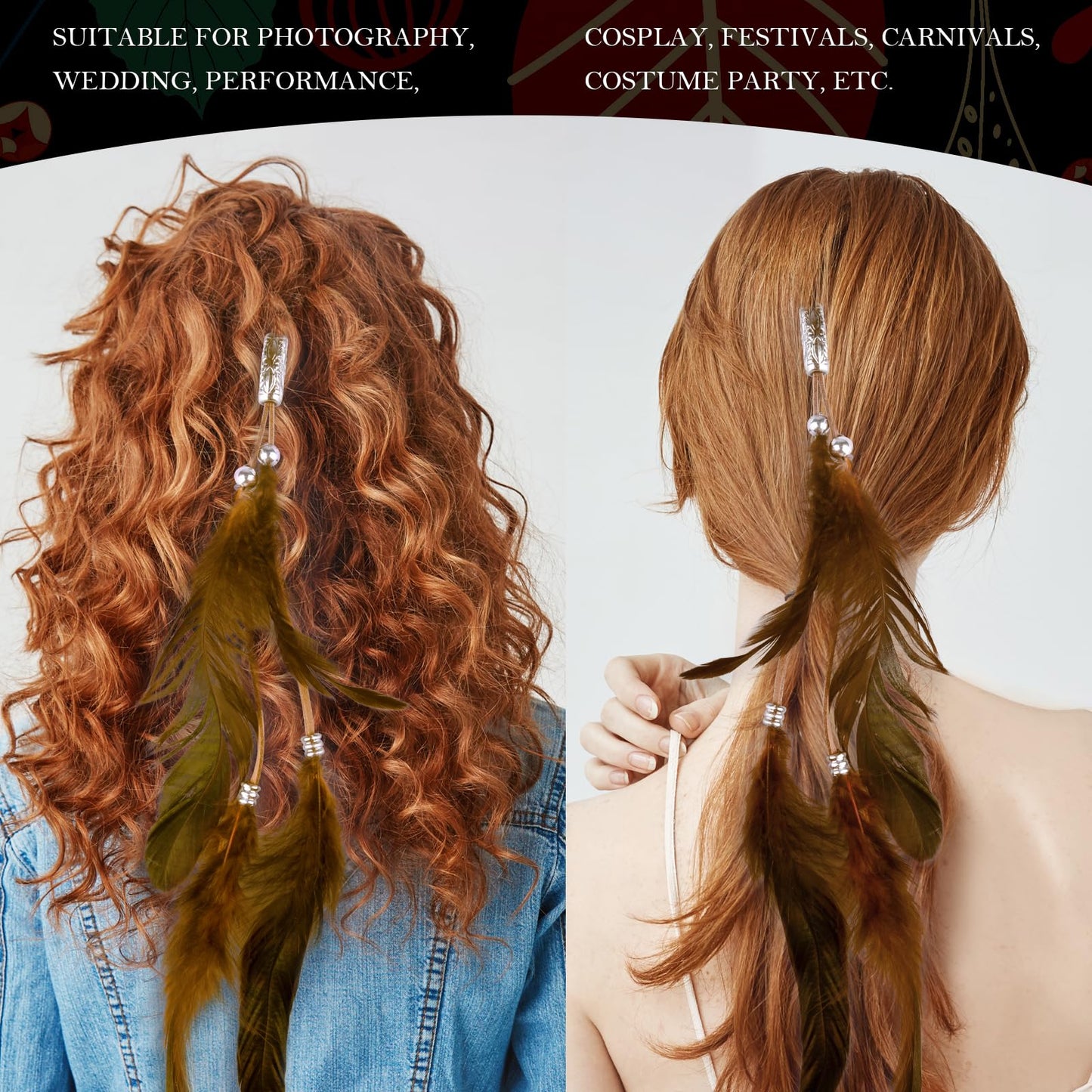 ICYANG Women Feather Hair Clips, 6 Pieces Handmade Boho Hippie Hair Extensions with Clip DIY Viking Hair Accessories Headdress