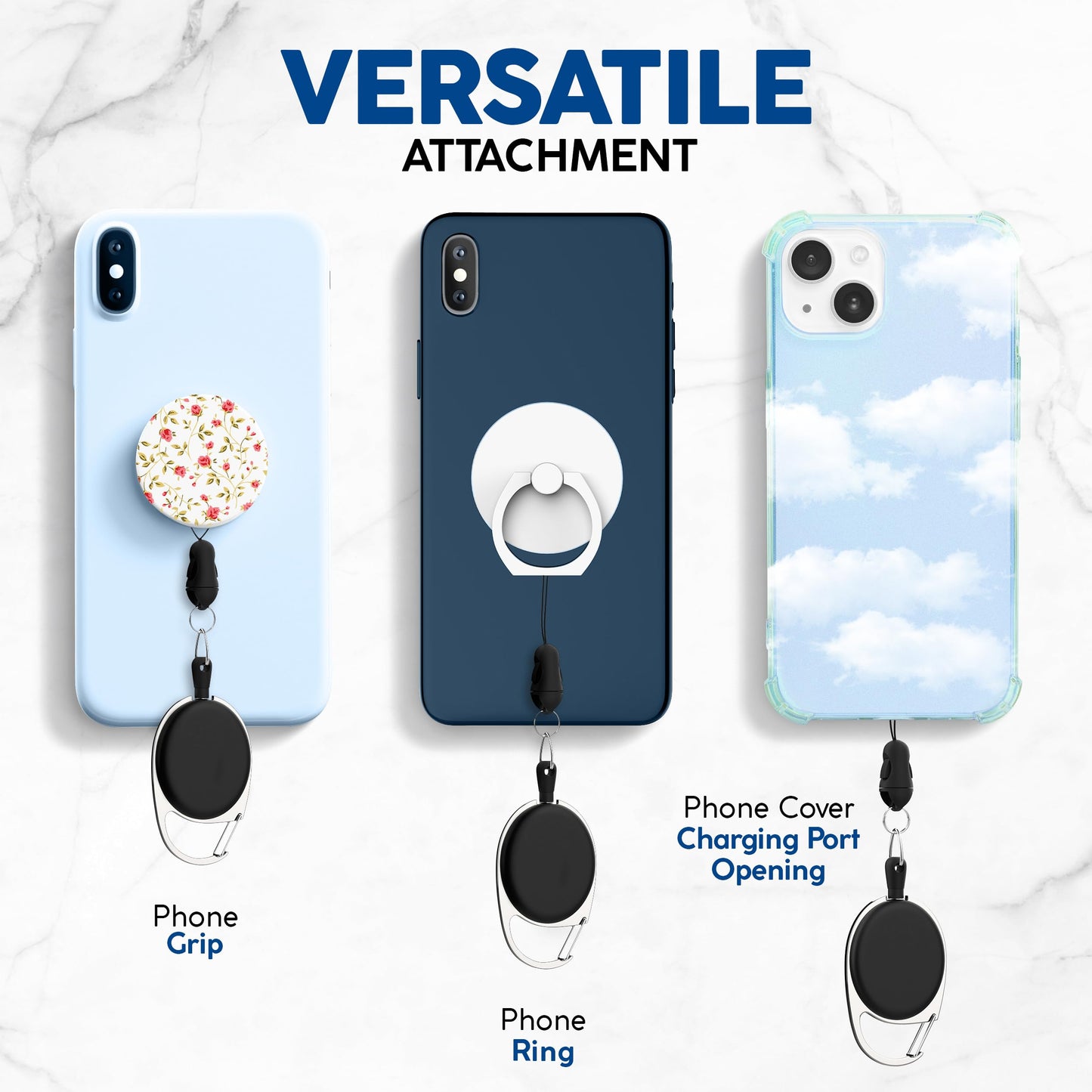 Retractable Phone Tether - Assured Durable Phone Leash - Anti-Theft & Anti-Drop Lanyard Tether - 2 Pack