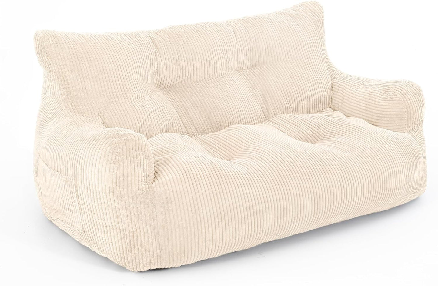 Pamapic Bean Bag Chair,2 Seat Loveseat Sofa,Ultra Soft Dutch Velvet,Fluffy Comfort Washable Cover,Corduroy Lazy Sofa Bed for Adults,Fit Living Room, Bedroom,Outdoor Spaces,White