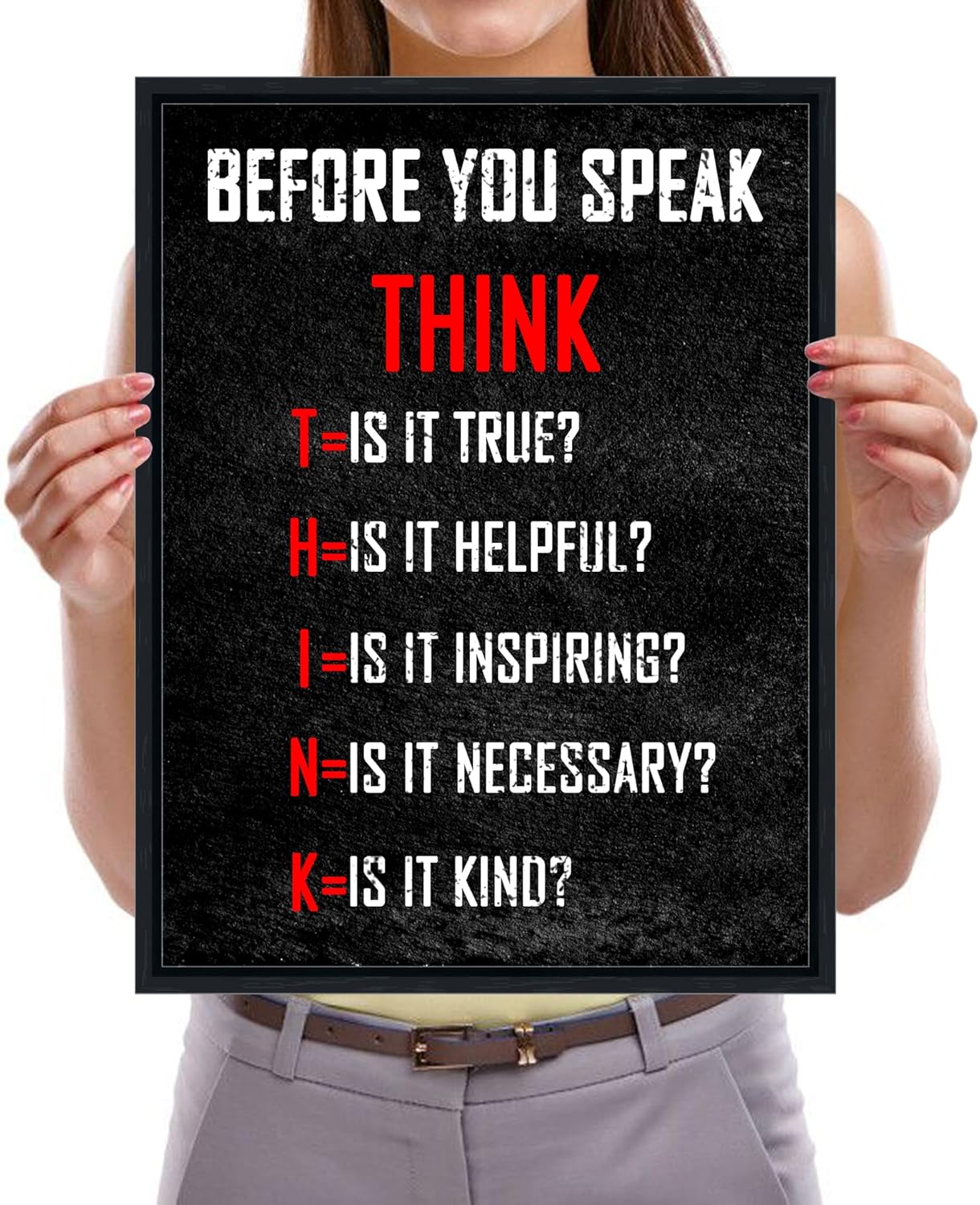 Pyradecor Black Framed Wall Art Inspirational Poster Canvas Prints Motivational Think Before You Speak Classroom Positive Quotes for Office Living Room Home Decorations