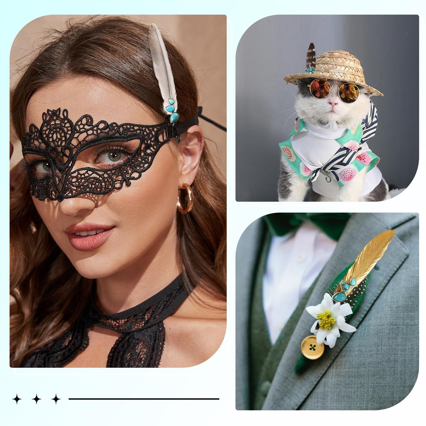 Hat Feathers for Cowboy Real Feathers with 3D Decoration for Women Men DIY Fedora and Western Hats, Christmas Party, Oktoberfest, Trilby Hats (4PCS)