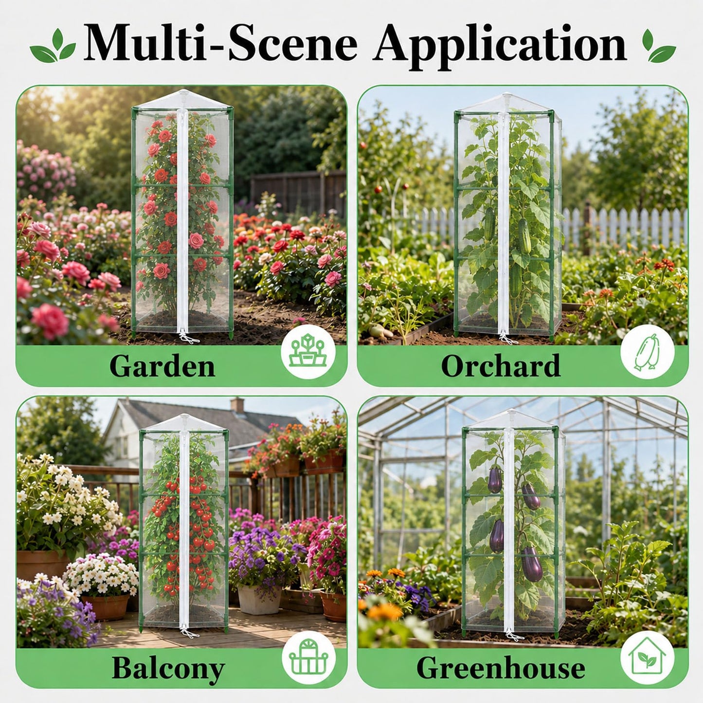 Halatool Garden Tomato Plant Cover Netting, Fits 40ā55" Tall Tomato Cages, Garden Bird Netting with Zipper & Drawstring, Insect Barrier, Plant Covers from Insects Animals, 2 Pack, 45"Ć15.7"