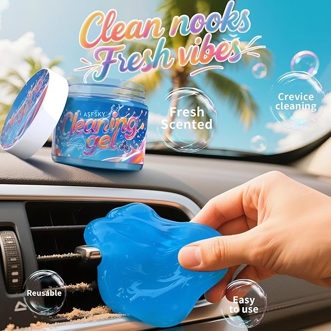 ASFSKY Car Cleaning Gel (Blue,Blueberry) Cleaning Putty Universal Dust Cleaning Car Interior Cleaner Keyboard Dust Remover Car Slime Gifts for Men Women Girl Christmas Stocking Stuffers(1 Pack)