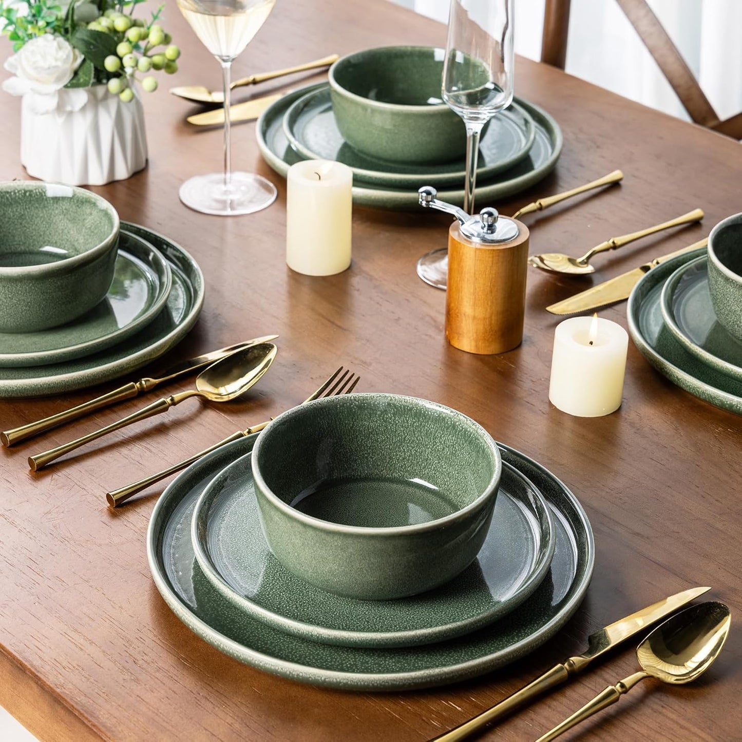 AmorArc Stoneware Dinnerware Sets,Round Reactive Glaze Ceramic Plates and Bowls Sets,Highly Scrath Resistant | Dishwasher & Microwave Safe,Service for 8 Dishes Set (24pc)