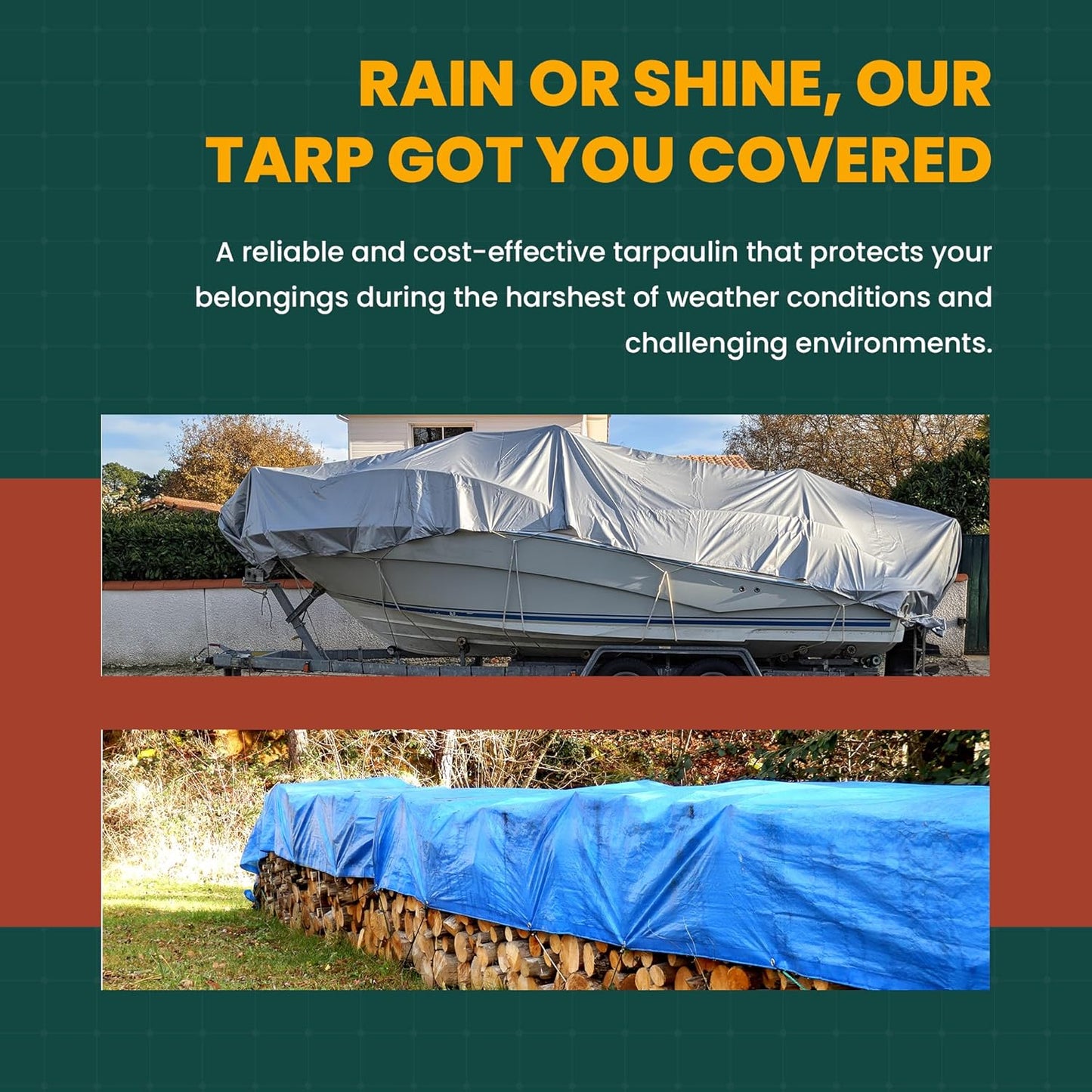 Large Waterproof Tarp - Heavy Duty 20 Mil Thick Poly Tarpaulin Ideal for Canopy Tents, Boats, RV or Pool Covers - Multipurpose Protective Tarps with Grommets for Indoor, Outdoor Use | 12' x 20' 2 Pack