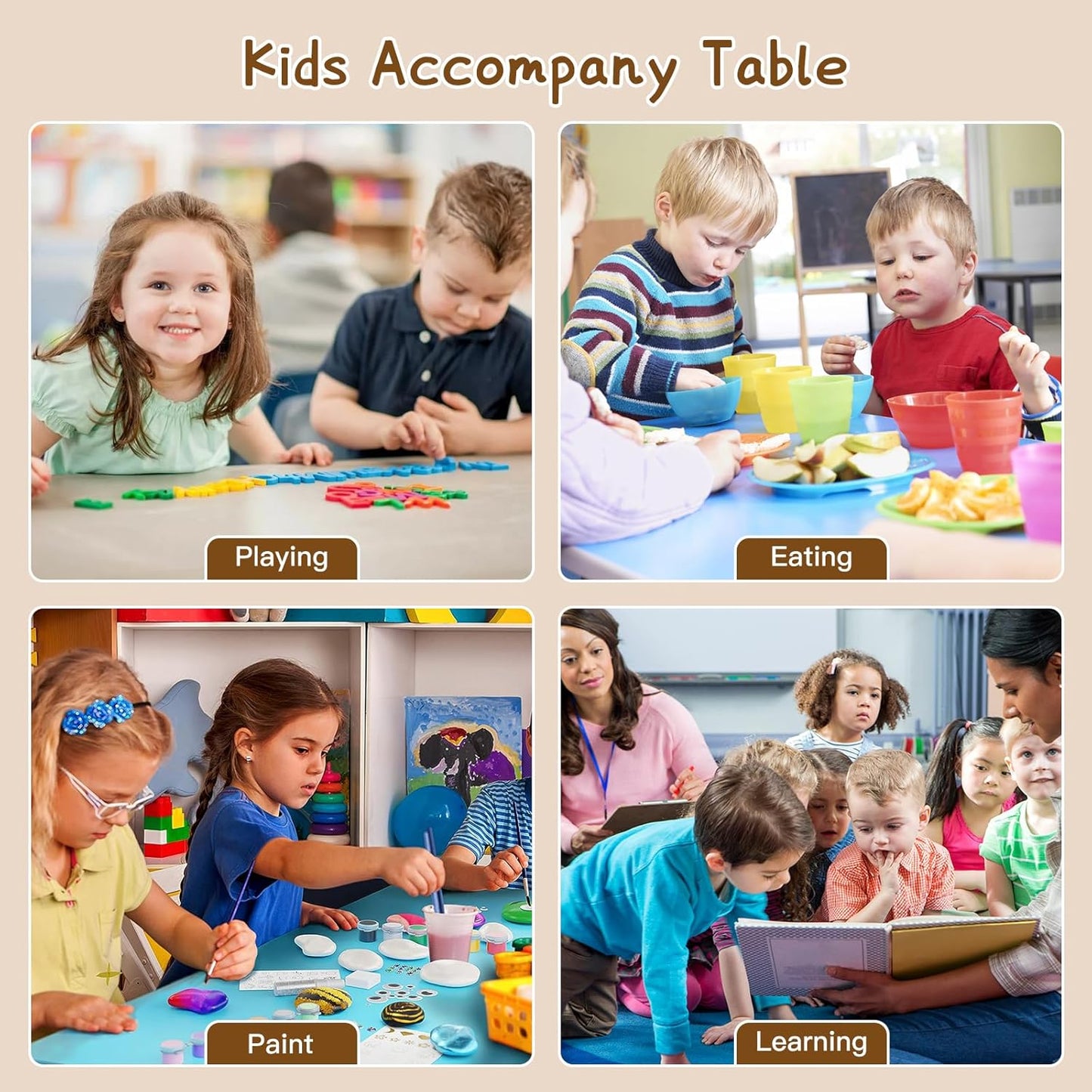 Kids Table and 4 Chairs Set,Height Adjustable Children Table & Chair,Toddlers Study Multi-Activity Table with 47.2"x23.6" Wipe-Clean Desktop,for Classrooms, Homes & Daycares