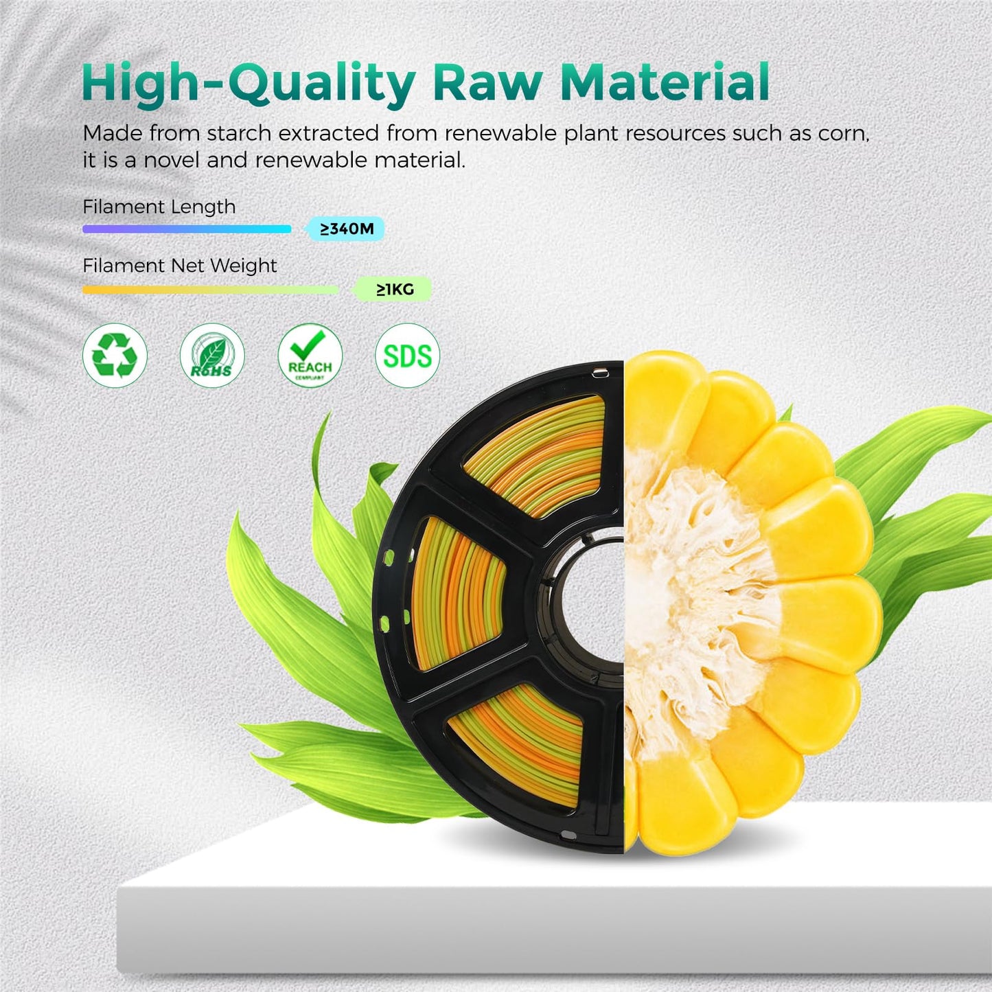 Flashforge Pla Filament 1.75Mm +/- 0.02Mm Orange To Green Gradient, Smooth Color-Changing 3D Printer Filament 1Kg (2.2Lbs) Spool