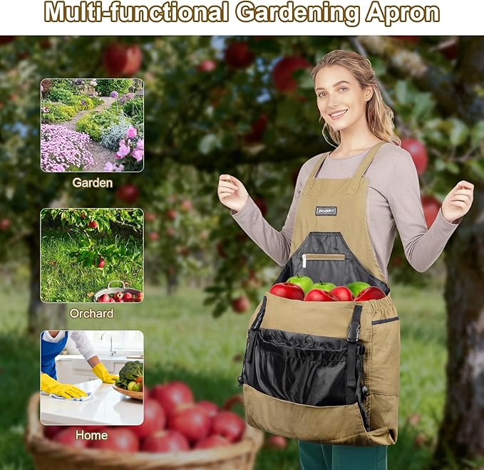 Garden Apron,Harvest Aprons with Pockets for Women and Men,Canvas Gardening Tool Belt, Gardening Gifts for Mom,Dad
