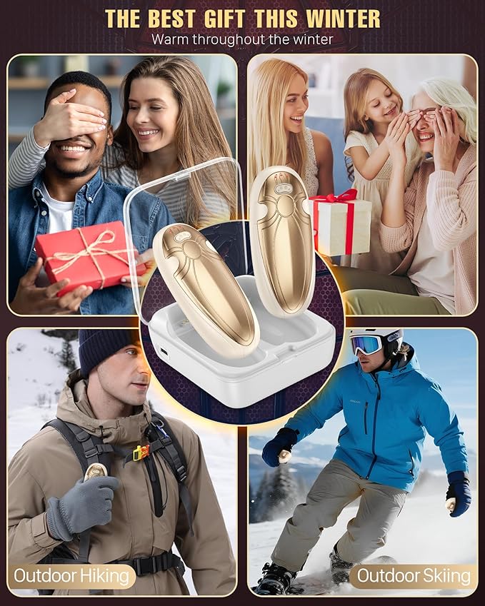 Hand Warmers Rechargerable 2 Pack - 14000mAh Electric AI Handwarmers with Charging Case, Magnetic 2 in 1 Pocket Heater, Gifts for Women/Men/Golf/Hunting/Travel/Camping Accessories