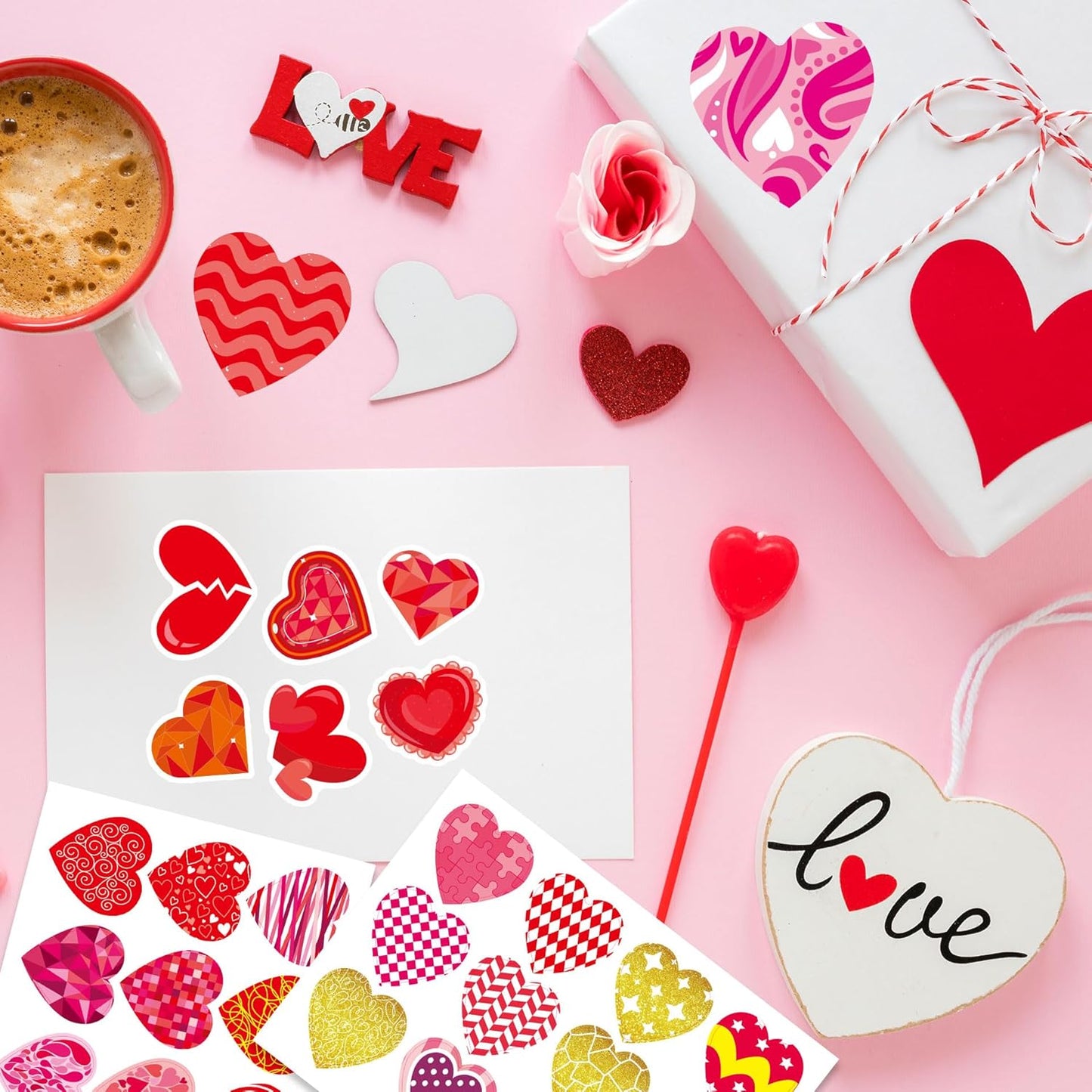 Valentines Stickers, 32 Sheets Cute Heart Stickers, Valentines Day Sticker for Kids, Class Gifts for Kids Classroom School, Crafts Party Favors Decoration