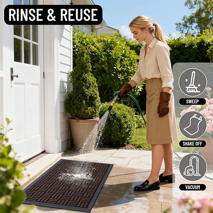OLANLY Front Door Mat Outside Entrance 59x23, Absorbent, Heavy Duty Sturdy Natural Rubber Doormat Indoor Outdoor, Stain and Fade Resistant, Non-Slip Backing Low Profile Floor Mat for Entryway, Brown