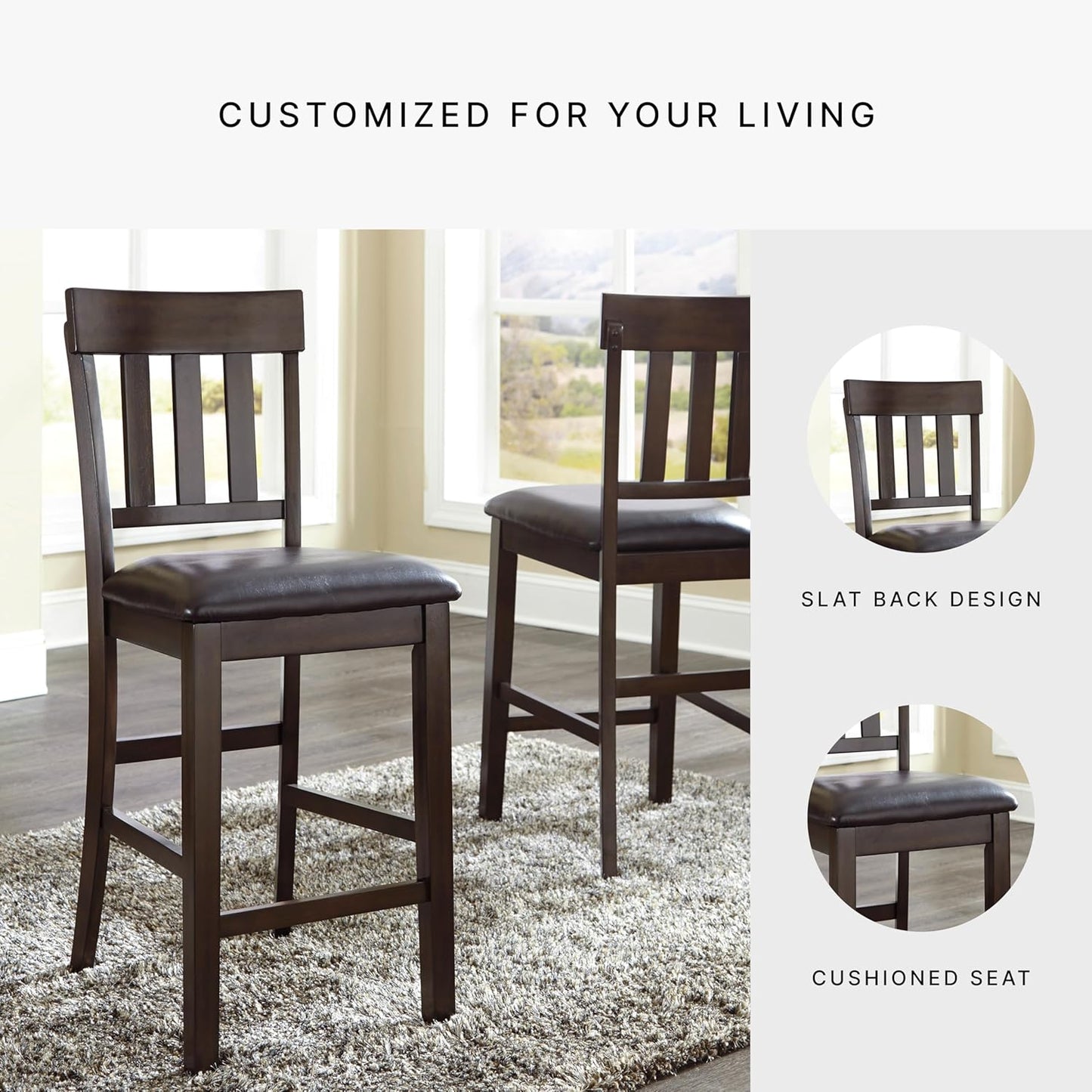 Signature Design by Ashley Haddigan 24" Counter Height Upholstered Barstool 2 Count, Dark Brown