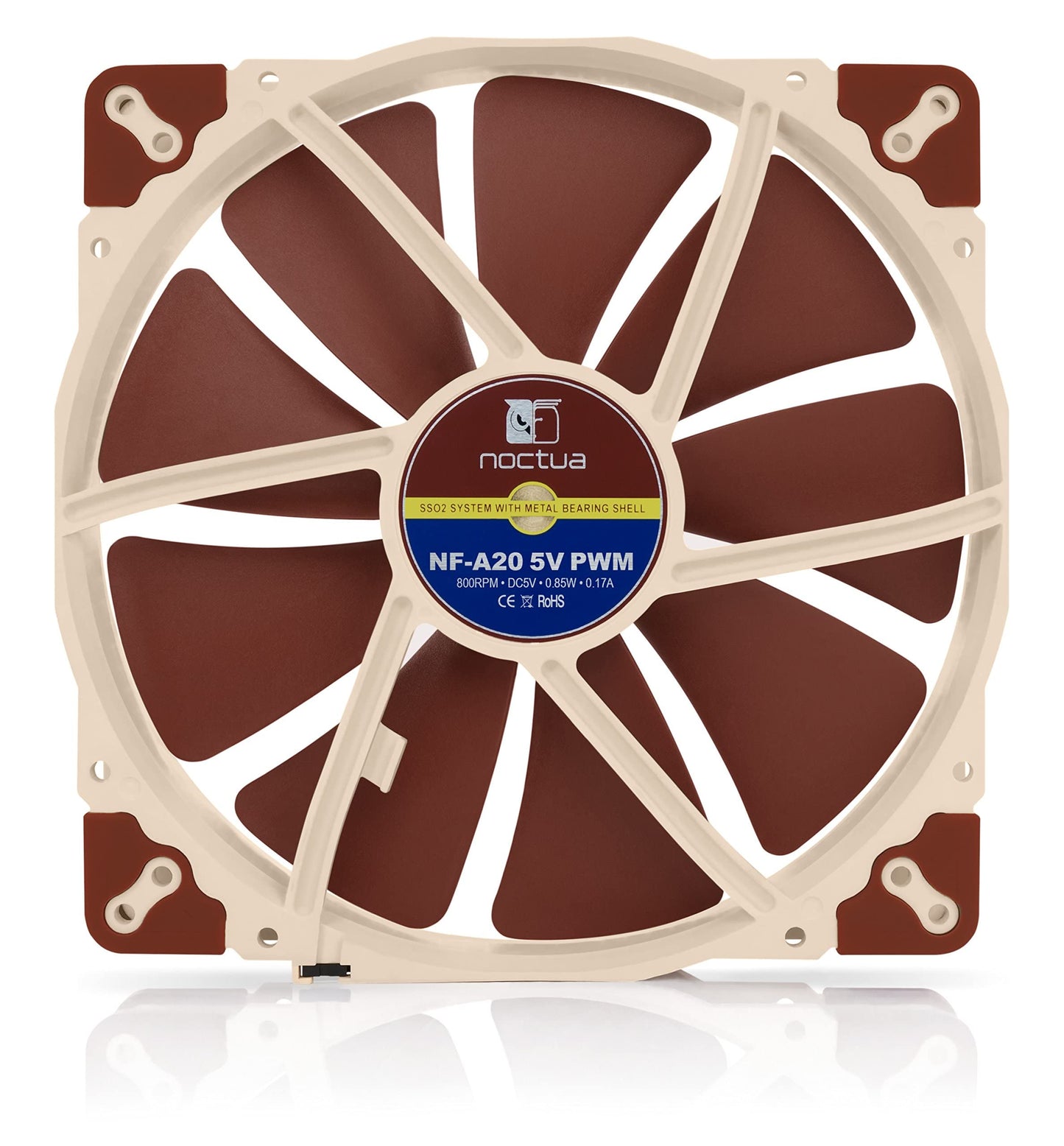 Noctua Nf-A20 5V Pwm, Premium Quiet Fan With Usb Power Adaptor Cable, 4-Pin, 5V Version (200X30Mm, Brown)