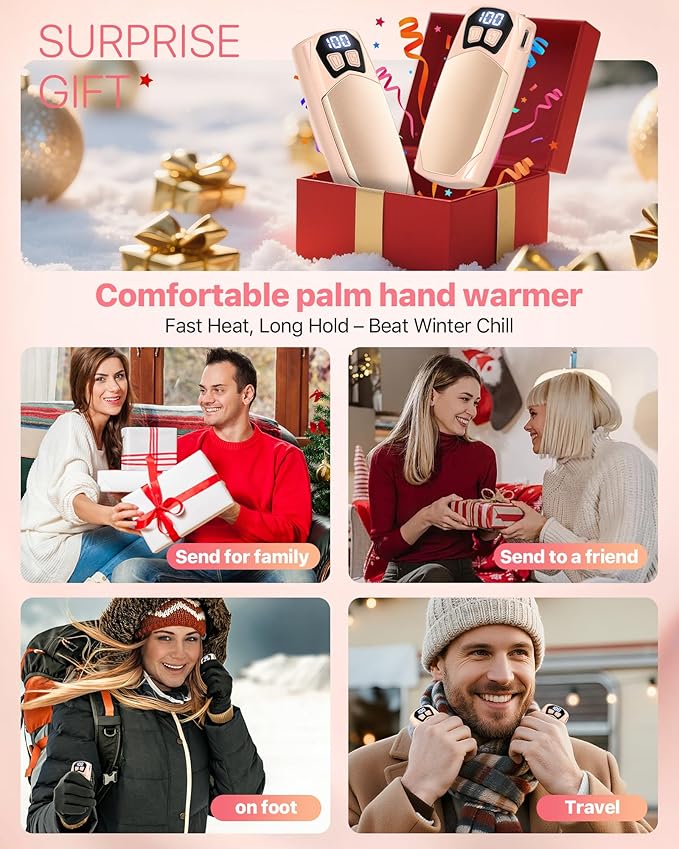 Kesguar Hand Warmers Rechargeable 2 Pack - 6000mAh Electric AI Handwarmers, LED Display & 5-Level Heating, 20Hrs Long Lasting, 2-in-1 Portable Heater, Gifts for Men/Women/Golf/Hunting