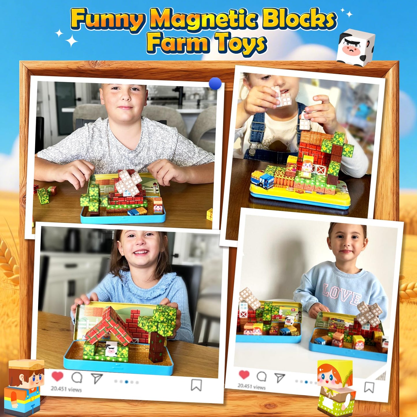 Soyee Magnetic Blocks Travel Toddler Toys Magnet Building Tiles Construction Cubes STEM Sensory Learning Farm Toys with Box Christmas Birthday Gifts for Kids Ages 3 4 5 6 7 8 Year Old Boys Girls