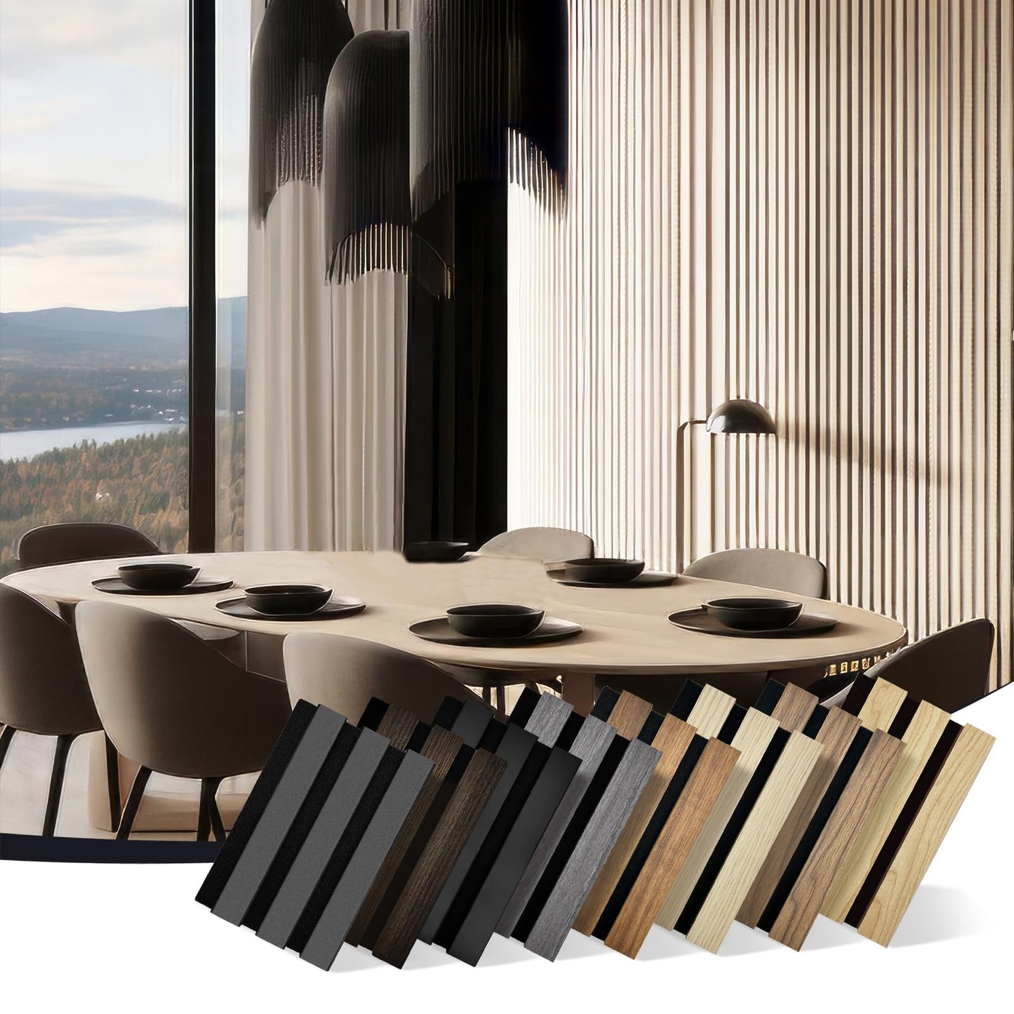 RITOLLO Wood Panels for Wall 4.92 7.68 Acoustic Panels for Interior Wall Decor, 3D Wood Slat Wall Panel/Fluted Sound Absorbing