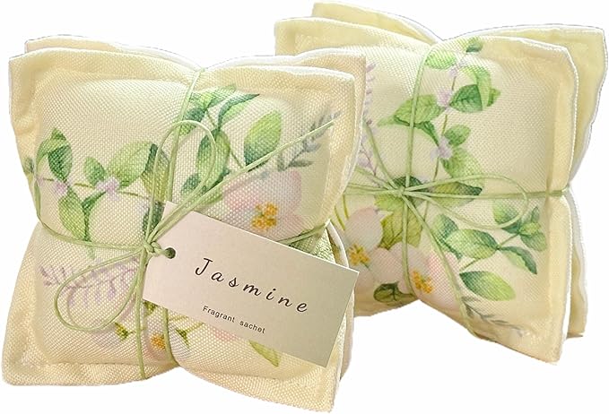 AUCUDA Christmas 4pcs Jasmine Scented Sachet Bags for Drawers and Closets Decorations, Potpourri Packets for Women Clothes Storage, Winter Holiday Fragrance Pillow for Bedroom Indoor, Air Fresheners.