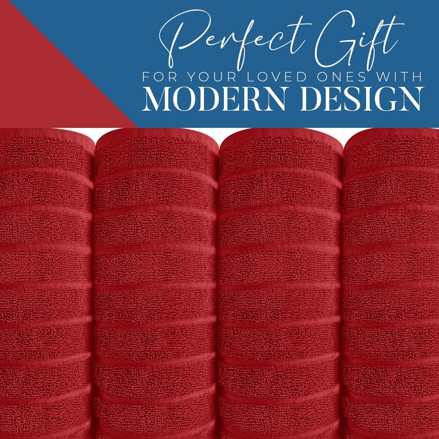 DAN RIVER Pack of 2 Bath Sheet 35x70 Inches, Luxury Ribbed Large Towels Oversized for Bathroom, Absorbent Plush Towels - Red