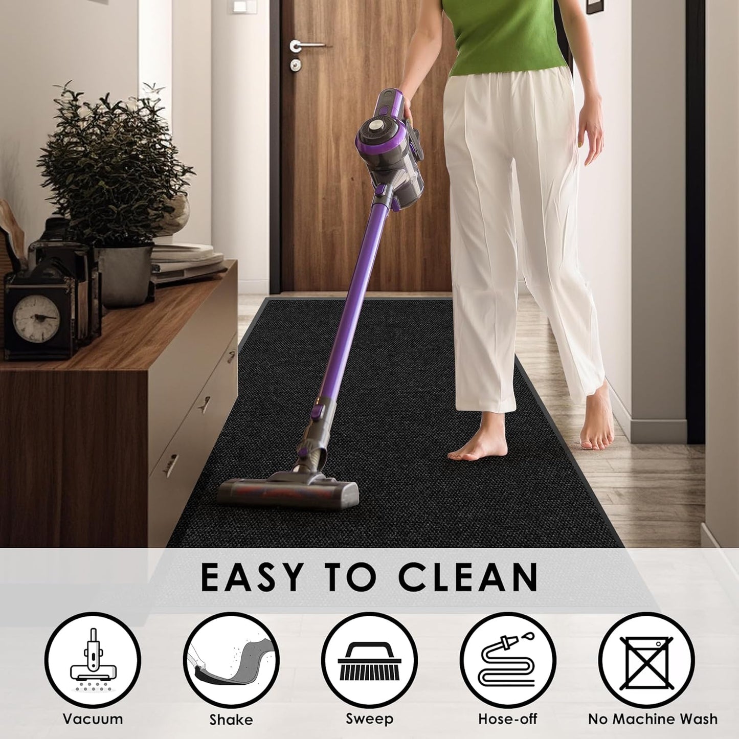 2′ x 27′ Front Door Mat Indoor Outdoor Entrance, Commercial Floor Mat Heavy Duty Dirt Trapper Entryway Doormat, Custom Size Non Slip Rubber Backing Welcome mat, Door Mat for High Traffic Area