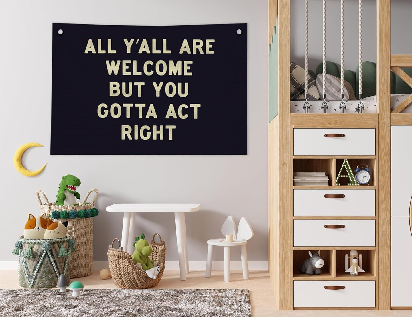 Funny Welcome All Y'all Are Welcome But You Gotta Act Right Wall Decor, Funny Hanging Canvas Banner Flag Wall Art Decor for Home Bedroom Living Room Office, 20x30 in