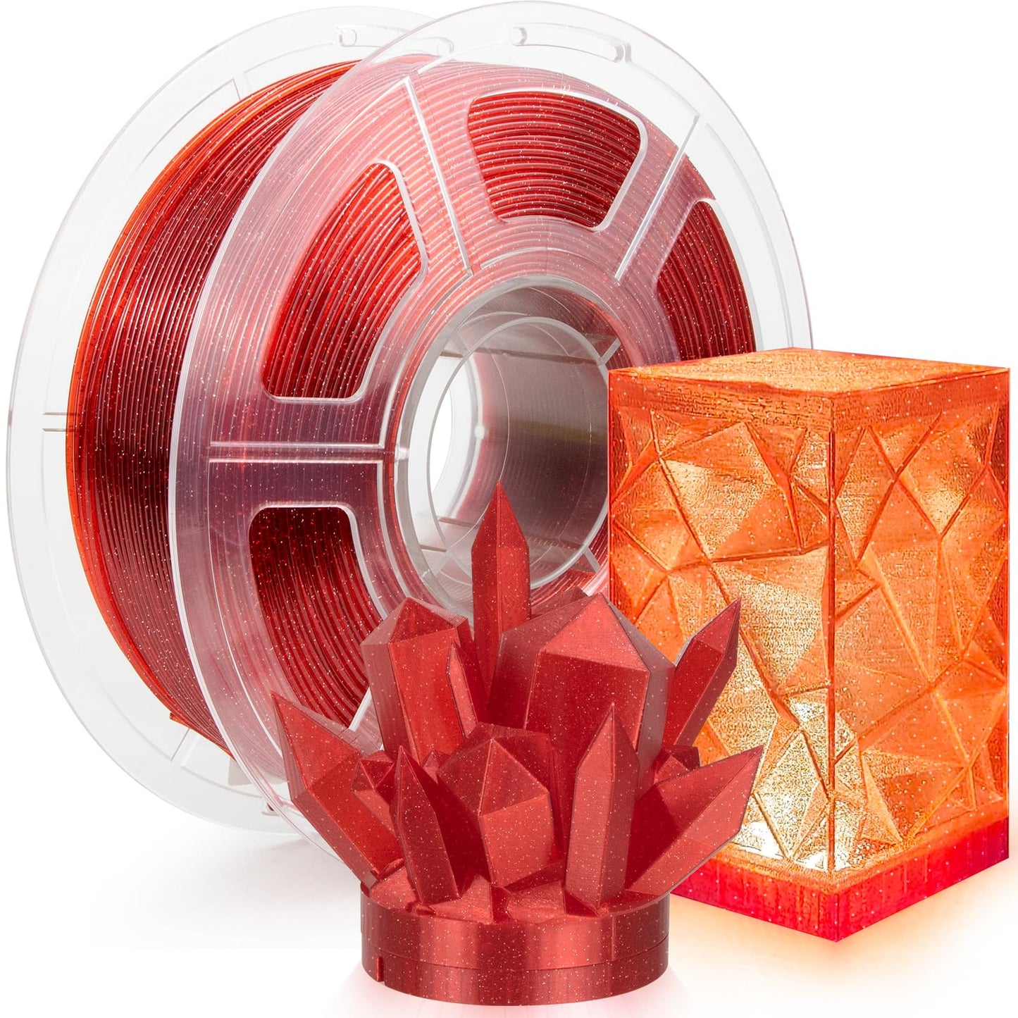 IEMAI Red Glitter PETG Filament 1.75mm 1kg, Sparkle Galaxy Transparent 3D Printer Filament 50-600mm/s Rapid Printing, Crystal Cl