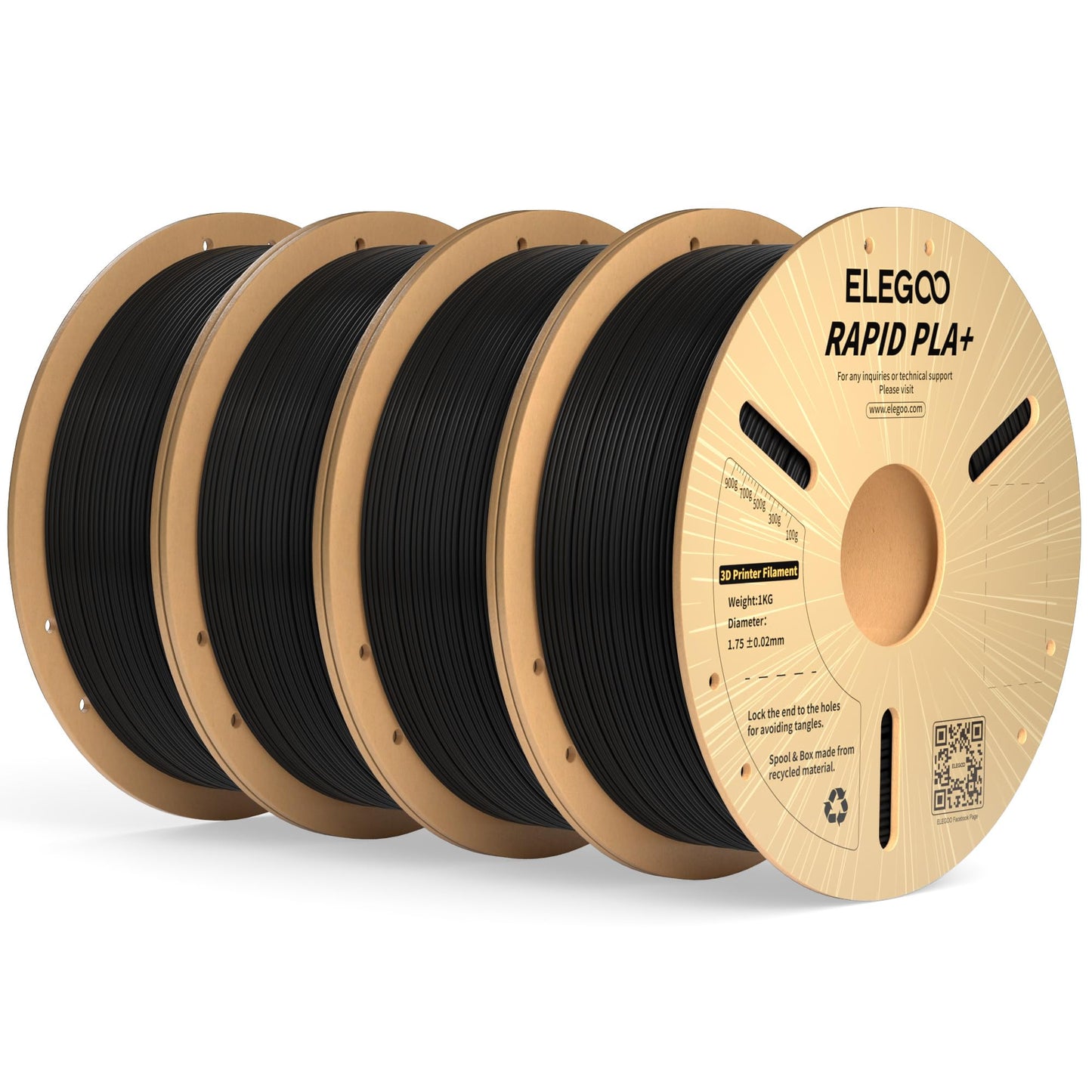 ELEGOO Rapid PLA Plus Filament 1.75mm Black 4KG, PLA+ 3D Printer Filament for 30-600 mm/s High Speed Printing, Dimensional Accur