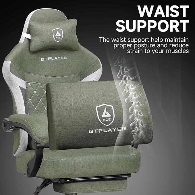GTPLAYER Gaming Chair, Fabric Computer Office Chair with Pocket Spring Cushion, Ergonomic Office and Gaming, Video Gaming Chair with Linkage Armrests, High Back Desk Chair with Adjustable Recliner