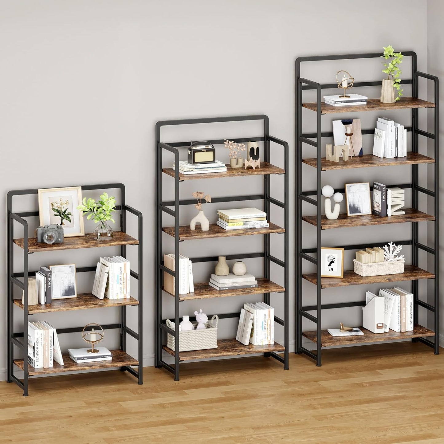 No Assembly Folding Bookshelf, 5 Tiers Collapsible Book Shelf for Home Office, Vintage Wood Foldable Bookcase Storage Organizer for Living Room Bedroom (Rustic Brown)