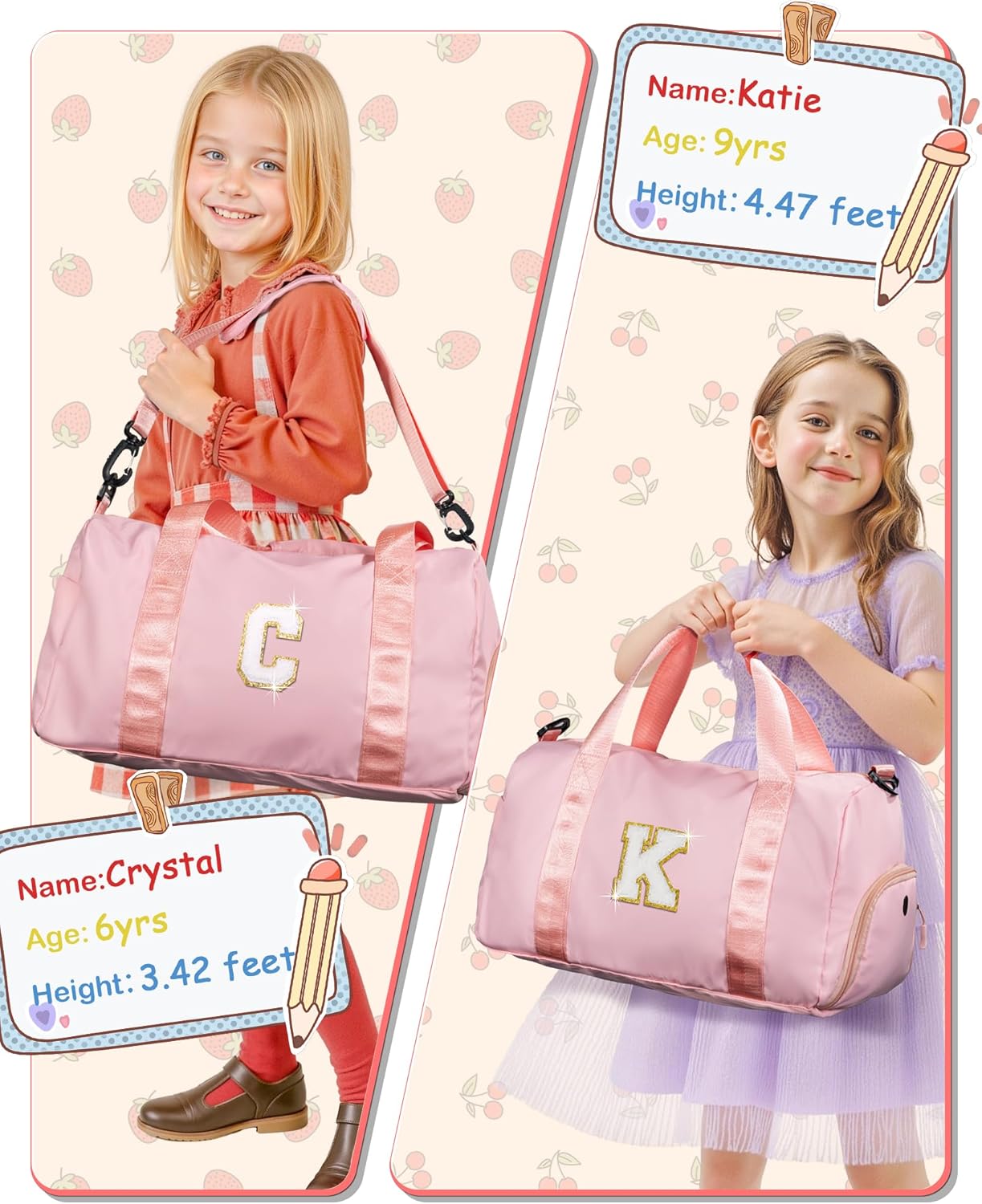 Easter Basket Stuffers Gifts for Kids-Girl Gym Bag with Shoe Compartment, Kid Personalized Weekender Overnight Bags, Initial Travel Tote with Makeup Pouch, Valentines Day Gift (Letter P)