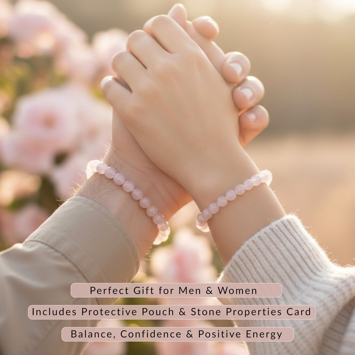Cherry Tree Collection โ Handmade Madagascar Rose Quartz Bracelet for Women & men โ 8mm Beaded Crystal Bracelet for Healing, Positive Energy, Protection & Gift Ideas (Medium)