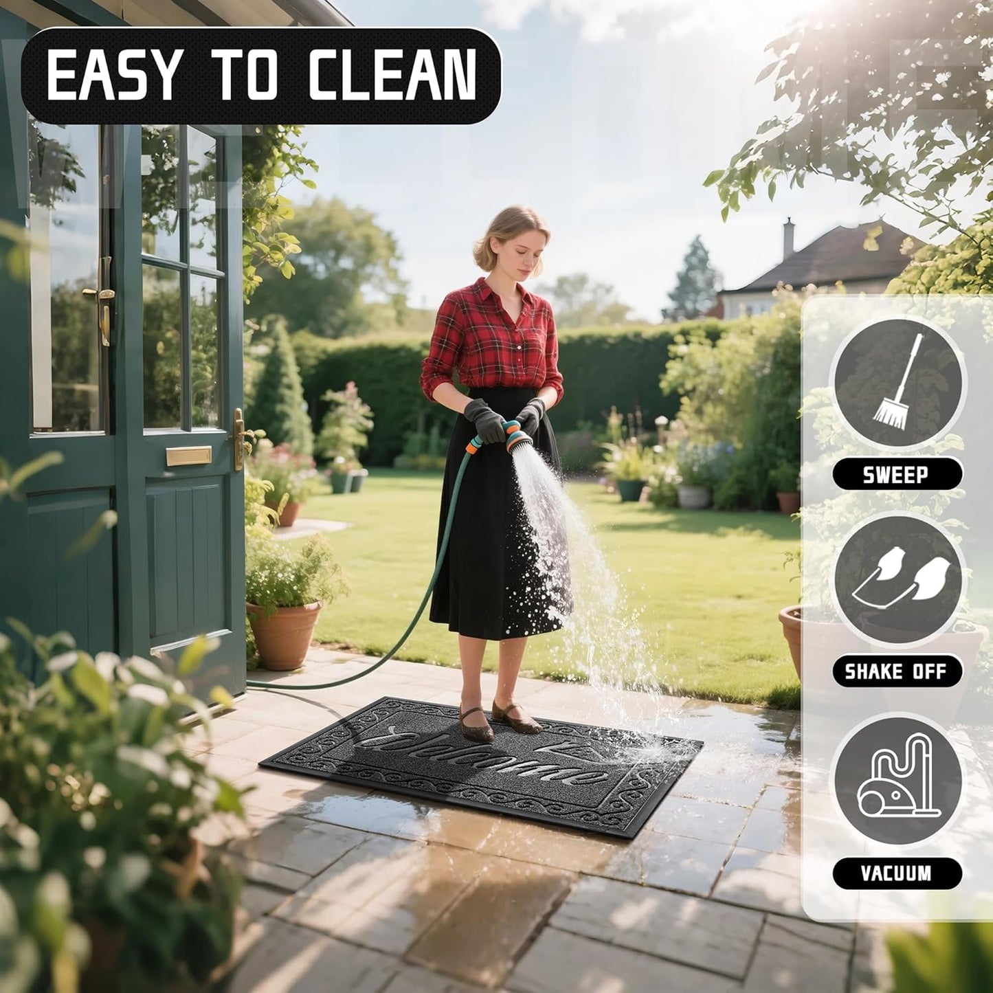 Yimobra Welcome Mat, Heavy Duty Sturdy Door Mats for Home Entrance Outdoor Indoor, Front Doormat for Outside Patio Floor Entry Porch Garage Office, Waterproof, Low Profile, 47X32 Inches, Black Grey