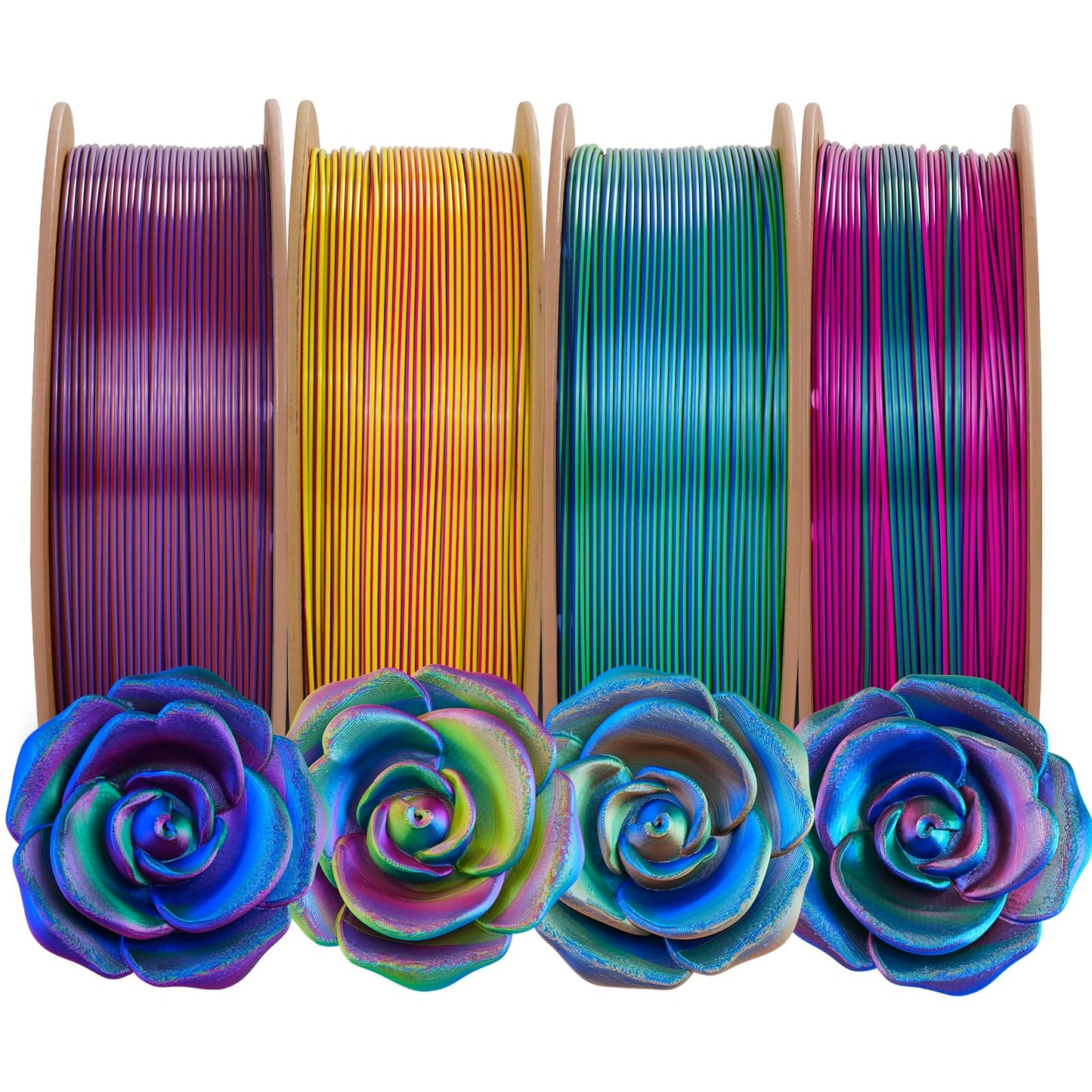 Comgrow Tri-Colors Silk PLA 3D Printer Filament, Rainbow PLA Filament 1.75mm, Dimensional Accuracy +/- 0.02 mm, 4KG Spool, Coext
